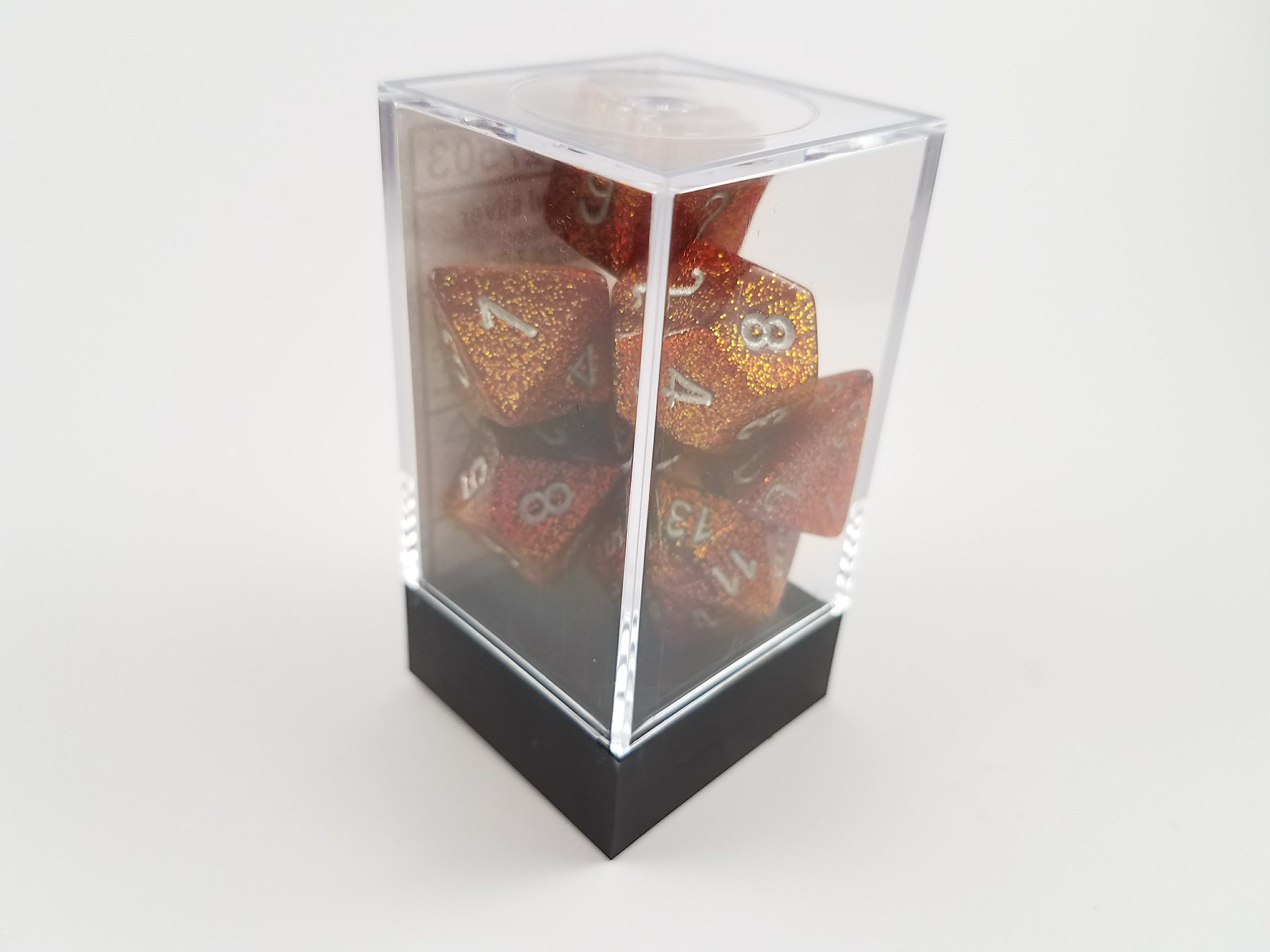 Polyhedral 7-Die Glitter Chessex Dice Set - Gold with Silver Numbers by Chessex