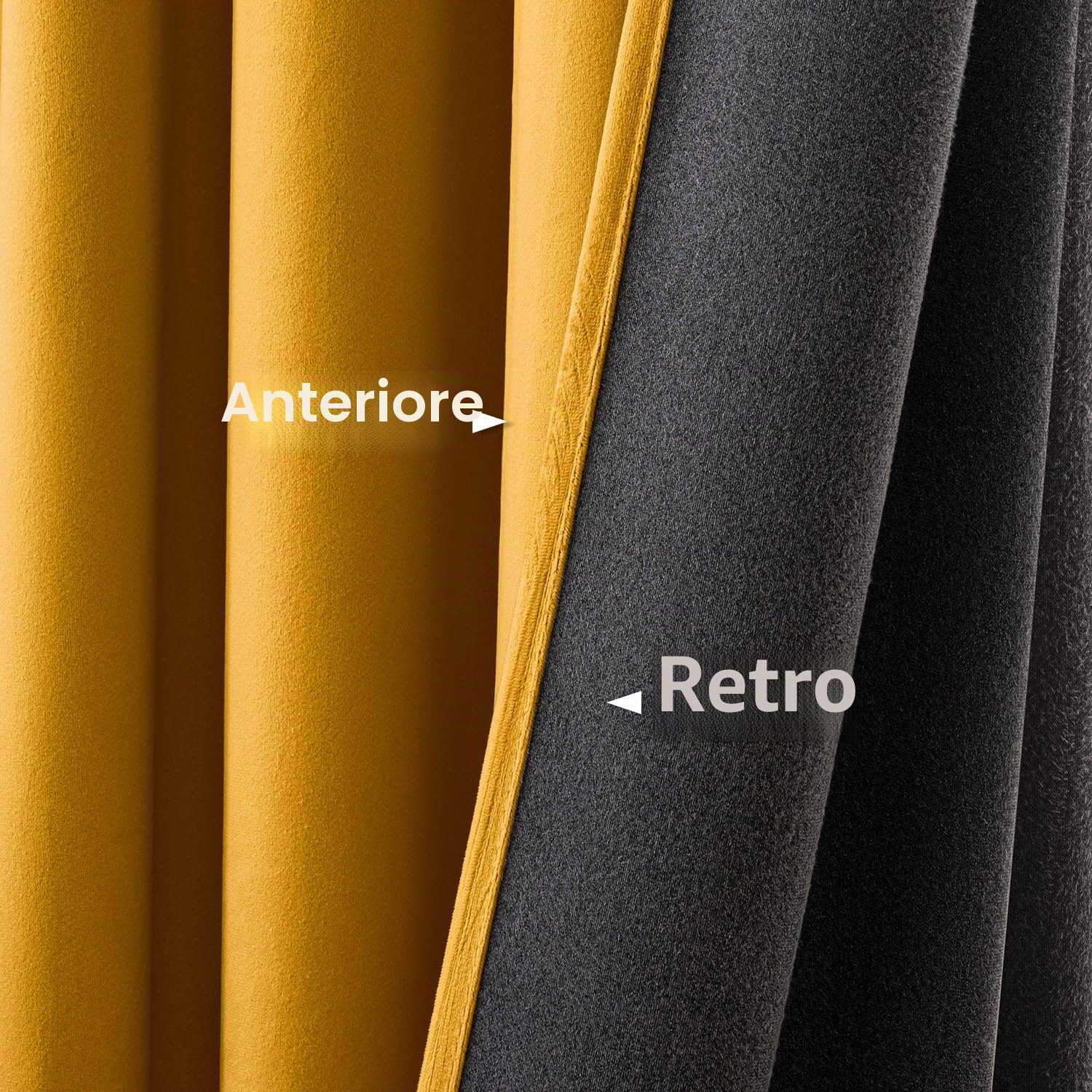 EMEMA Tende a cordoncino semi-oscuranti, isolanti in velluto, 2 pezzi, 140 x 260 cm, tende moderne per soggiorno e camera da letto, tenda spessa in raso termico, giallo senape