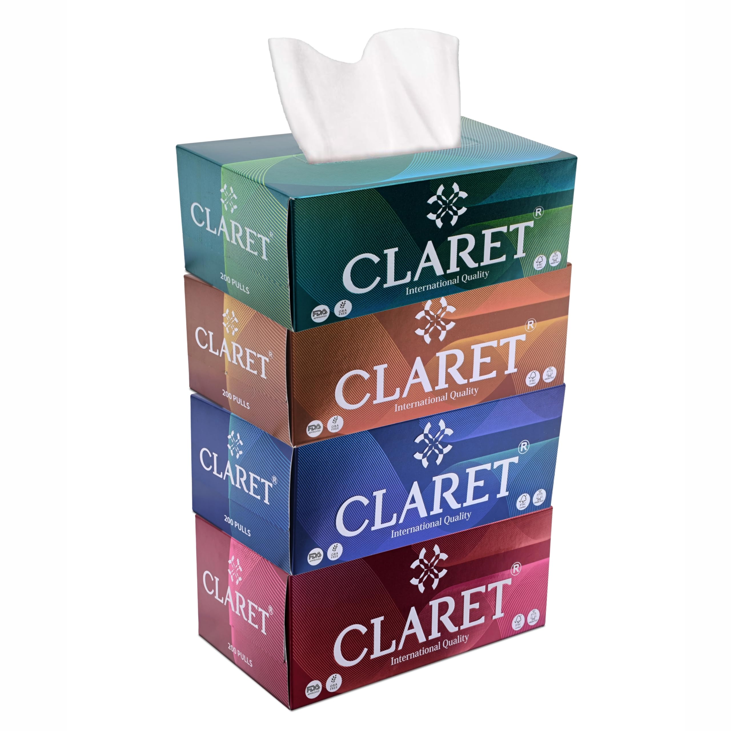 Claret Facial Tissue | Makeup Removal Tissue Wipes | Tissue Paper Holder For Office Desk | Car Accessories | 2 Ply Super Soft & Highly Absorbent | 200 Pulls Each |Pack of 4 Boxes | Total 800 Pulls-image-38