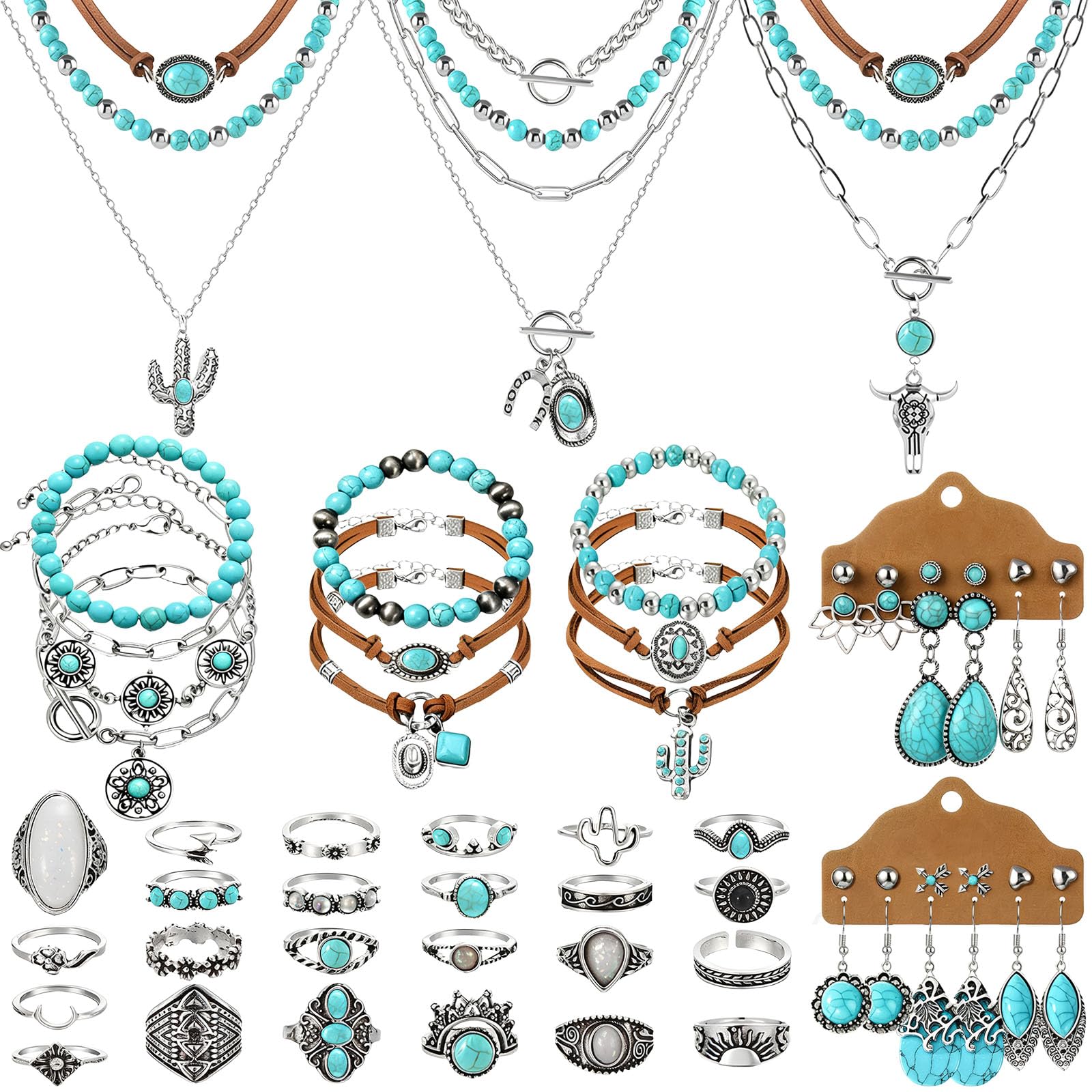 Joyas bohemias de plata NEWITIN con 68 piezas de collares y anillos 8