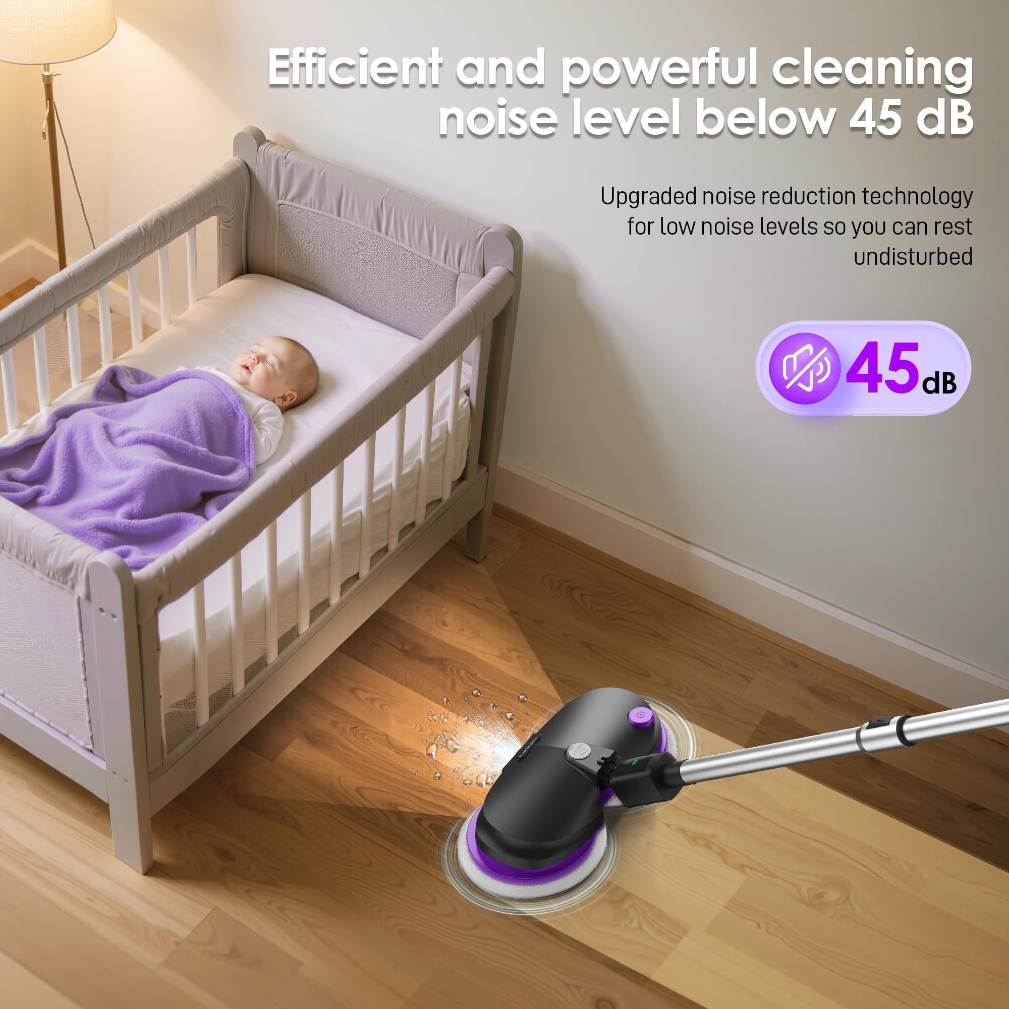 Mocio elettrico senza fili, con funzione spray, illuminazione a LED, serbatoio dell'acqua da 300 ml, lavapavimenti elettrico per lavare, strofinare e lucidare