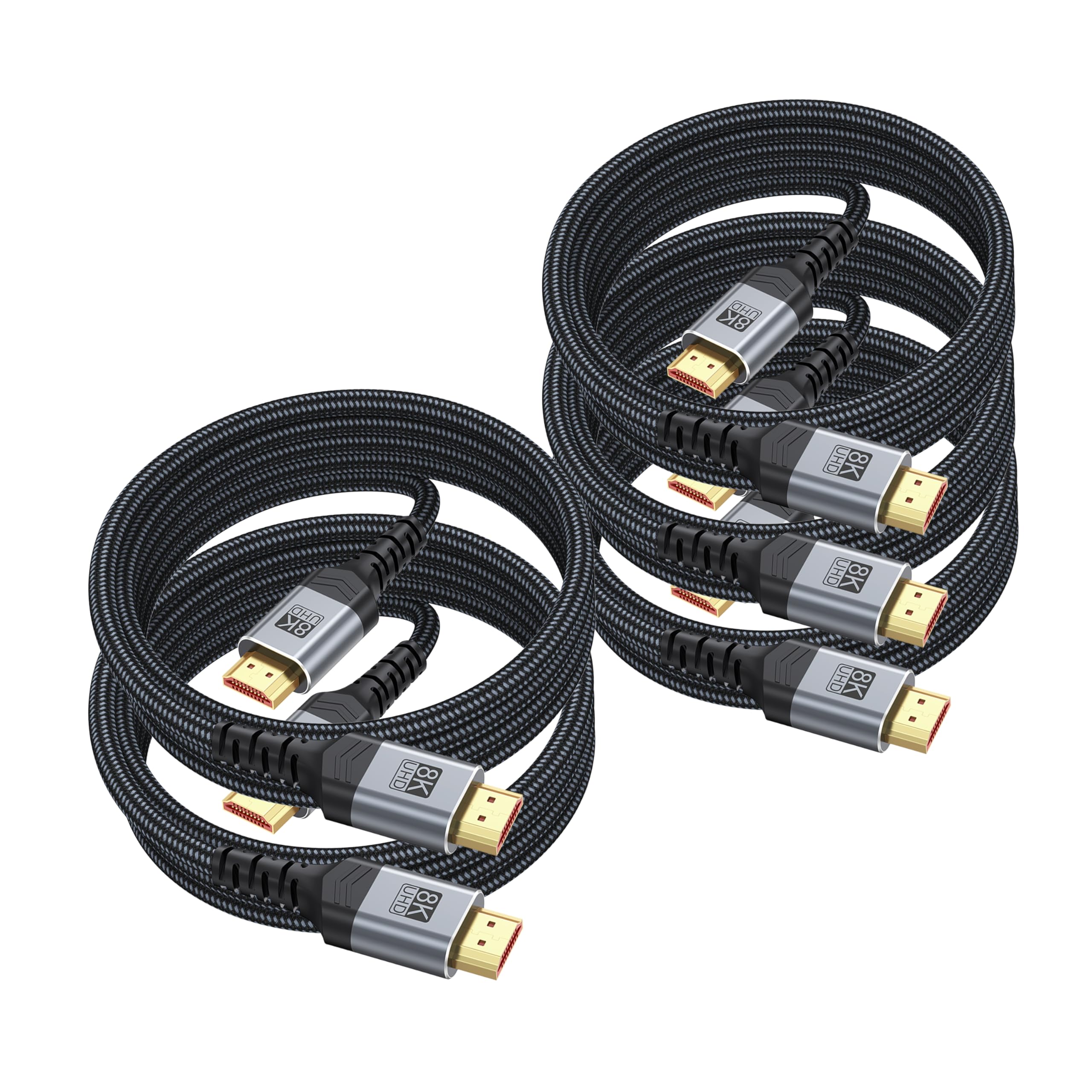 Cavo HDMI 2.1 8K, 3 m, confezione da 5, 48 Gbps, 4K a 120 Hz/144 Hz, 8K a 60 Hz, HDR10, eARC, HDCP, per PC, laptop, monitor, HDTV, Roku TV, Soundbar, PS5, Xbox Series X, Home Theater