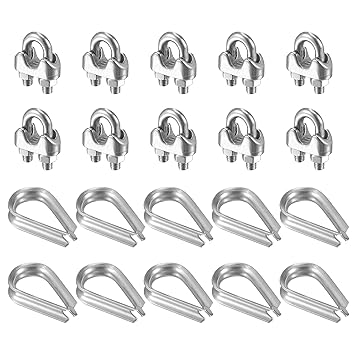 uxcell Wire Rope Cable Clip Kit for M5, Included Rope Clamp 10Pcs and Thimble Rigging 10Pcs, 304 Stainless Steel U Bolt Saddle Fastener