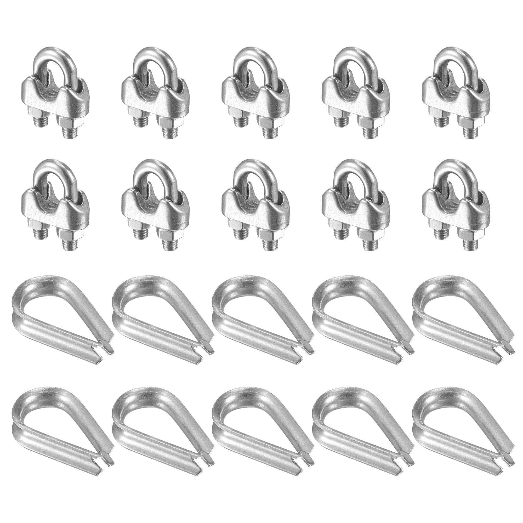 Morsetto for tubi, morsetto for barra, kit di clip for cavi metallici for M5, morsetto for fune incluso 10 pezzi e redancia for sartiame 10 pezzi, bullone a U in acciaio inossidabile 304 con fissaggio