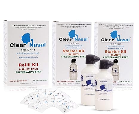 Clearnasal Rinse and Clear starter Kit Jal Neti Measured Sachet of Salt With Refill and Bottle-240 ml (Pack Of 2)