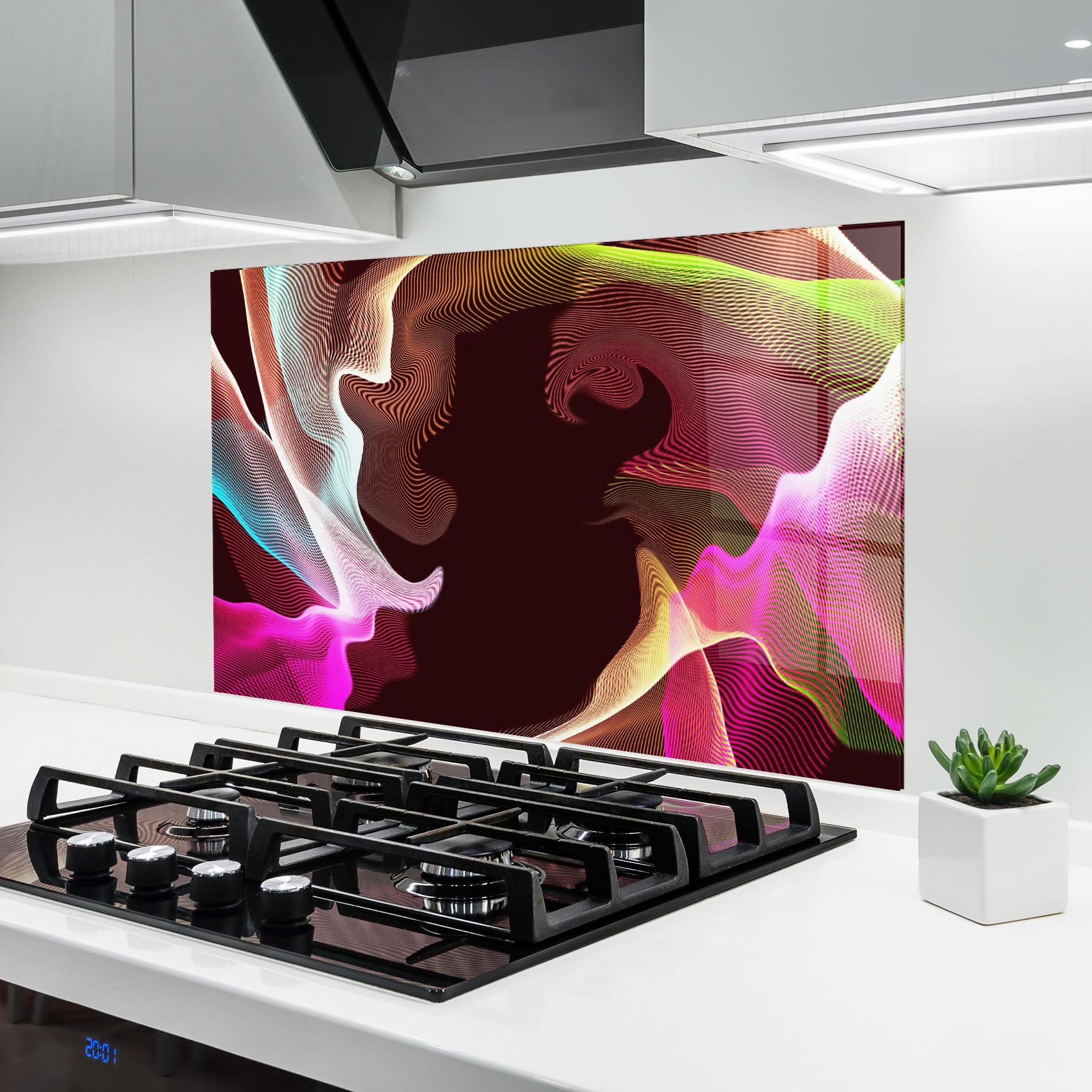 ARTHUB® Crédence de Cuisine en Verre 60x100 cm, Abstract Wave Effect | Protection Contre Les éclaboussures, Revêtement Mural en Carreaux, Plaque en Verre, Verre trempé, Abstrait