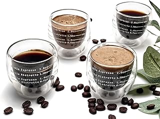 Espresso Cups Set of 4 - 2Oz Espresso Glasses - Double Wall Insulated Espresso Cup Set - Dishwasher Safe Coffee Cups - Cle...