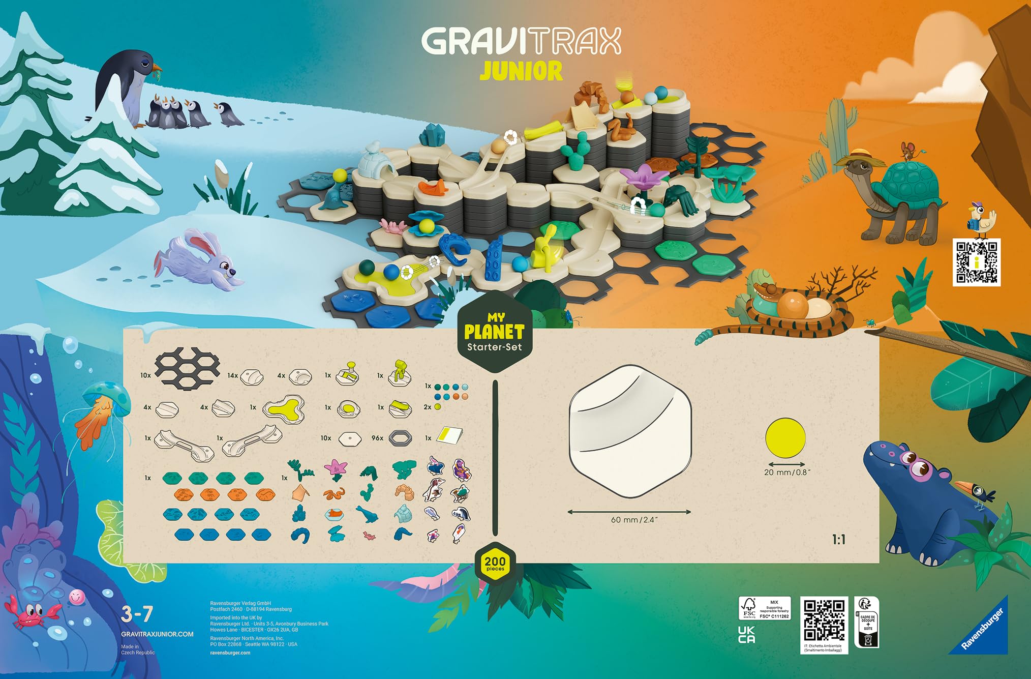 Ravensburger - Gravitrax Junior - Starter Set XXL My Planet 200 pièces - Circuit de Billes - Jeu de Construction créatif - Parcours de Billes à Construire - Dès 3 Ans - Version française - 27059