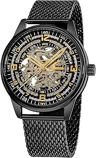 Akribos Automatic Skeleton Mechanical Men's Watch - Bravura Saturnos Professional Mesh Bracelet See Through Dial - Skeletonized Dial - AK446 - coolthings.us