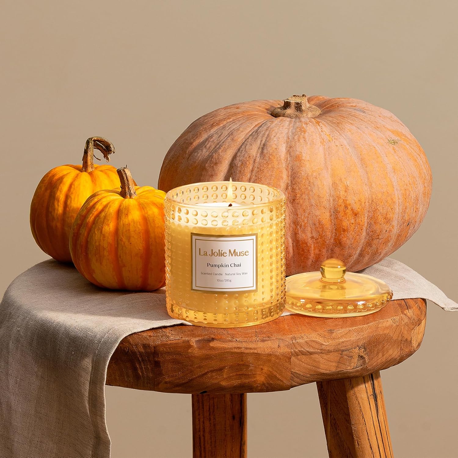 LA JOLIE MUSE Pumpkin Chai Candle| Spicy Chai & Vanilla | 10 oz Soy Wax Candle | 55 Hours Clean Burn | Elegant Home Décor & Hosting Gift - Image 3