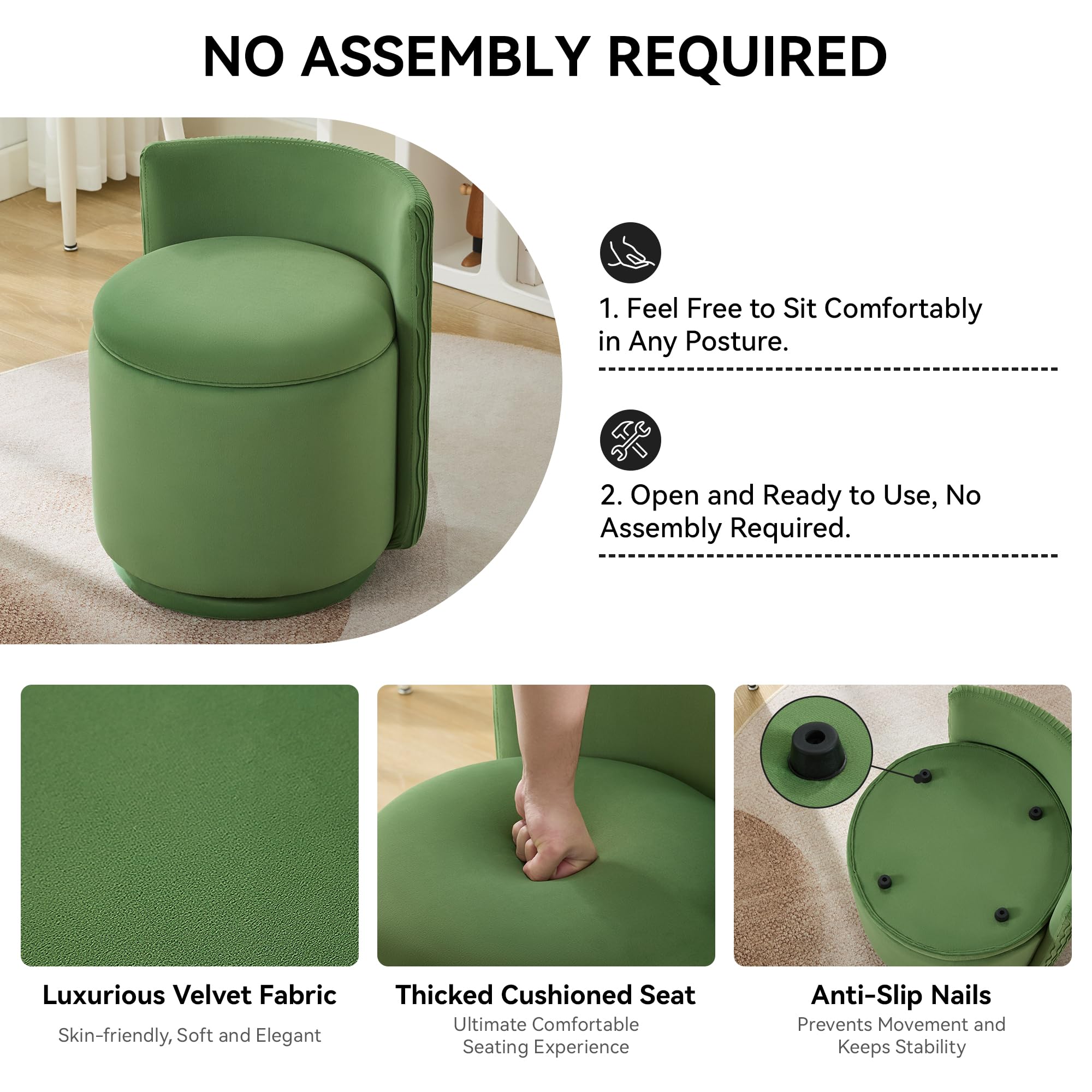 green velvet dressing table chair Roberto Tufted Performance Velvet Swivel Office Chair (Gold, Green) – Fully  Furnished main image 0