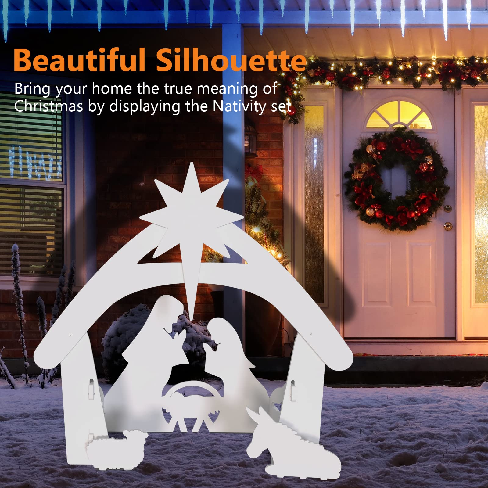 VINGLI Outdoor Nativity Scene, Weatherproof Nativity Sets for Christmas Outdoor Decor, Large Holy Family Nativity Set Outside Display Christmas Decorations for Front Yard and Lawn-White