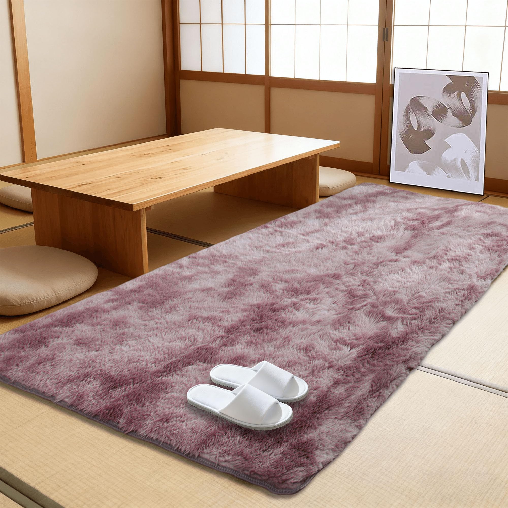 Tapis lavable en machine 300x330 cm grand tapis rose pourpre pour salon et chambre d'enfant