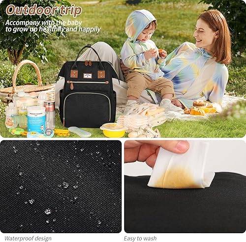 Miniatura 7 de Mochila para pañales bolsa de bebé grande para niños y niñas, Negro -