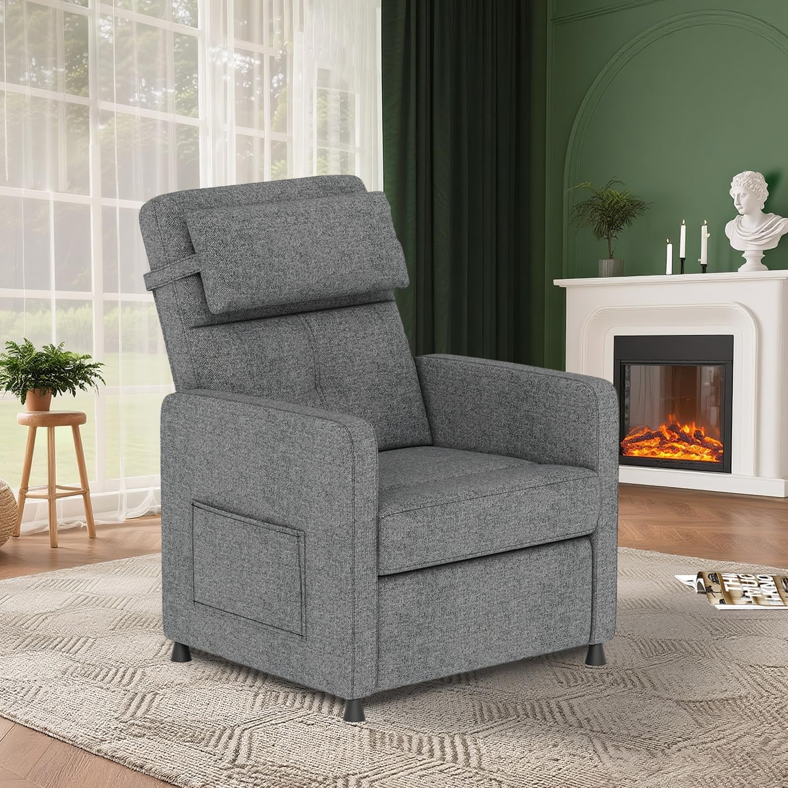 Photo 1 of Power Recliner Chair with Heat & Massage, Ergonomic Linen Electric Recliner with Tall Back & Padded Seat, Home Theater Seating Lounge for Living Room,Linen, Gray
