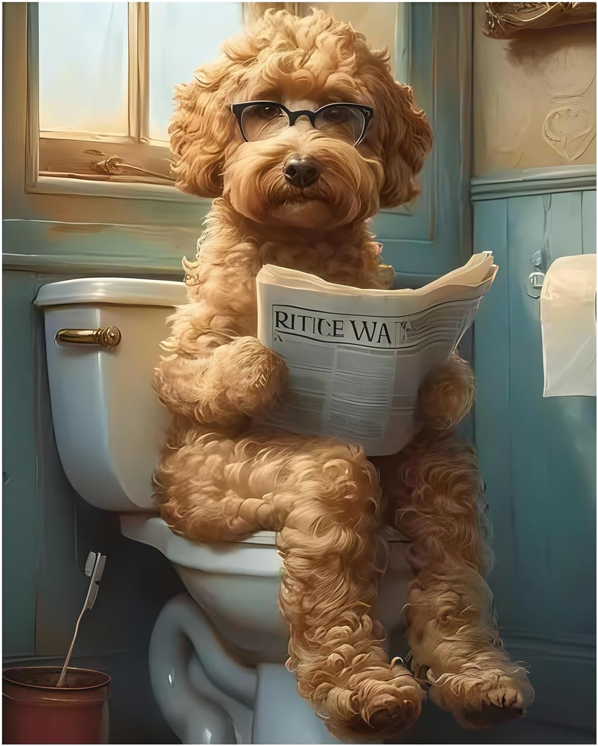 Nianxi Dog Adult Paint By Number Kits,Toilet Painting Kits On Canvas,Bathroom Large Color By Numbers Watercolor Gifts For Friends Home Wall Decor