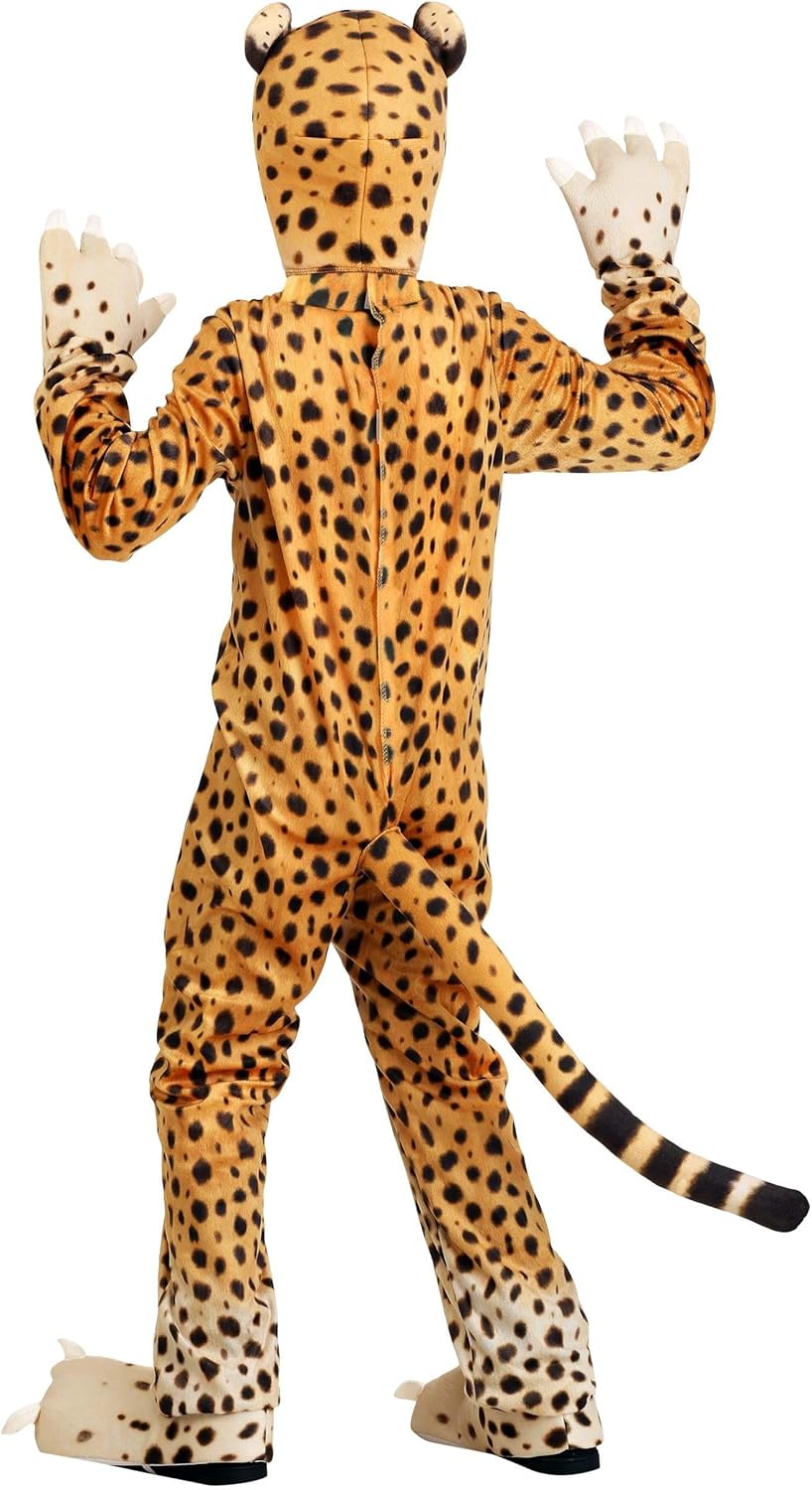Kid's Cheerful Cheetah Costume with Mitts & Headpiece, Animal-Themed Jumpsuit with Tail & Shoe Covers