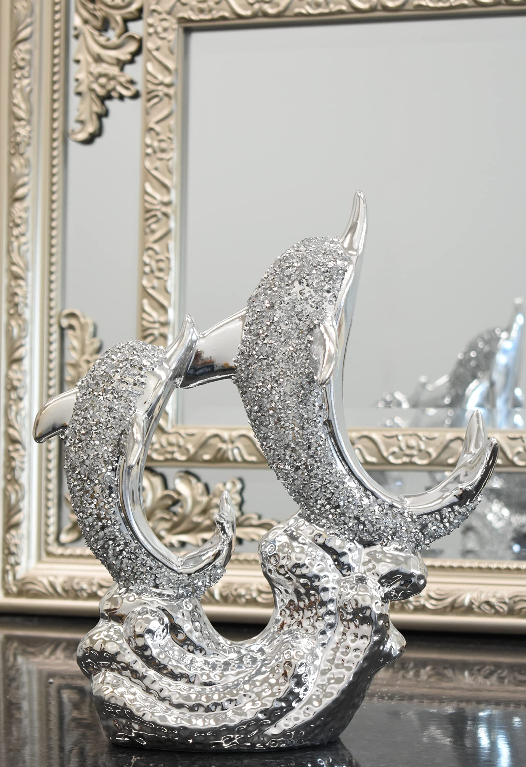 Deenz Silver Dolphin Crushed Diamond Ornament Accessories For Living Room Office Home Badroom Decoration