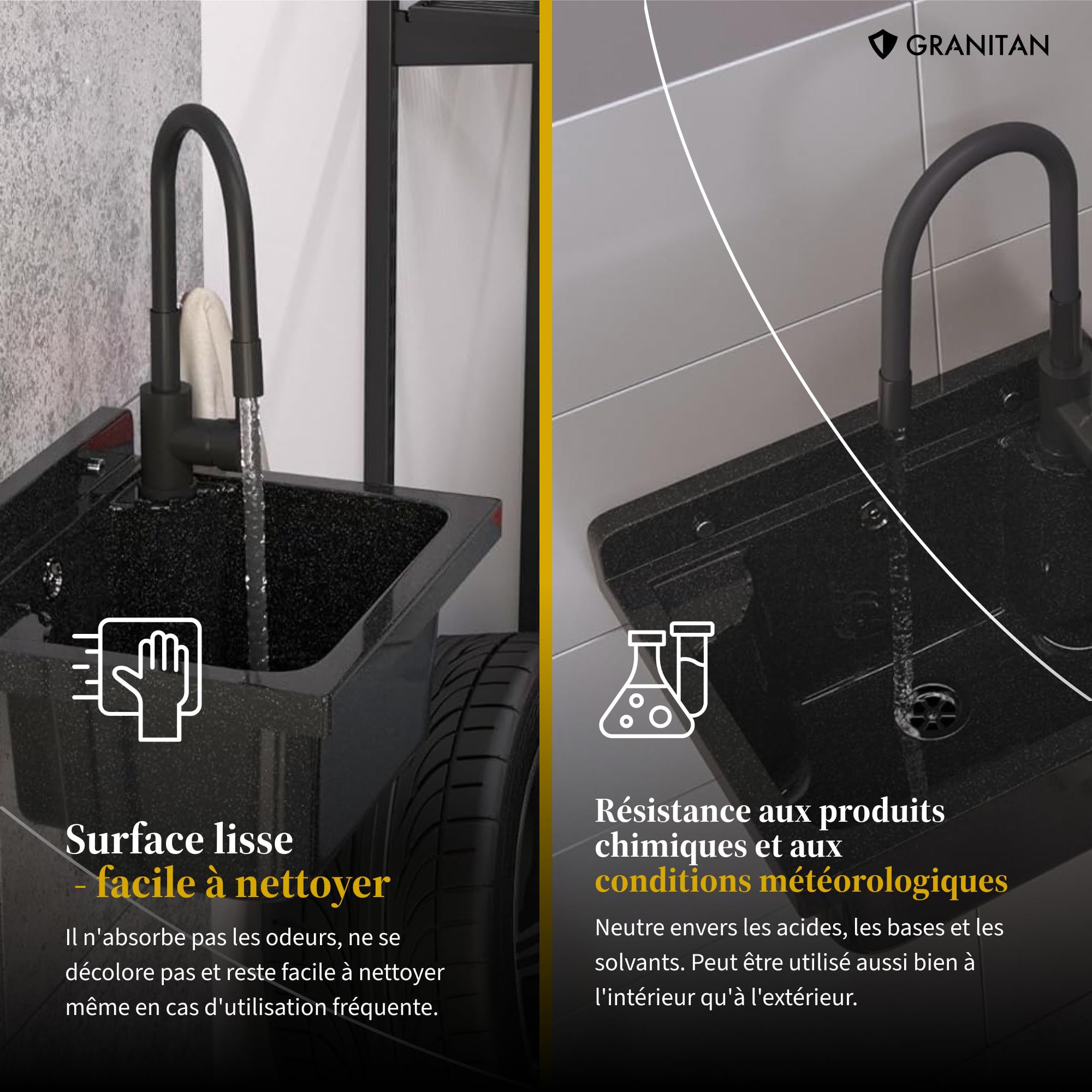 Évier extérieur Buanderie Lavabo extérieur siphon polypropylène noir GRANITAN