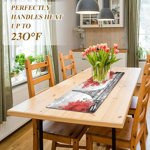 Miniatura 5 de ALAZA Camino de mesa vintage de torre Eiffel con salvamanteles de árbol de arce, salvamanteles de 40 pulgadas de largo para ollas calientes y