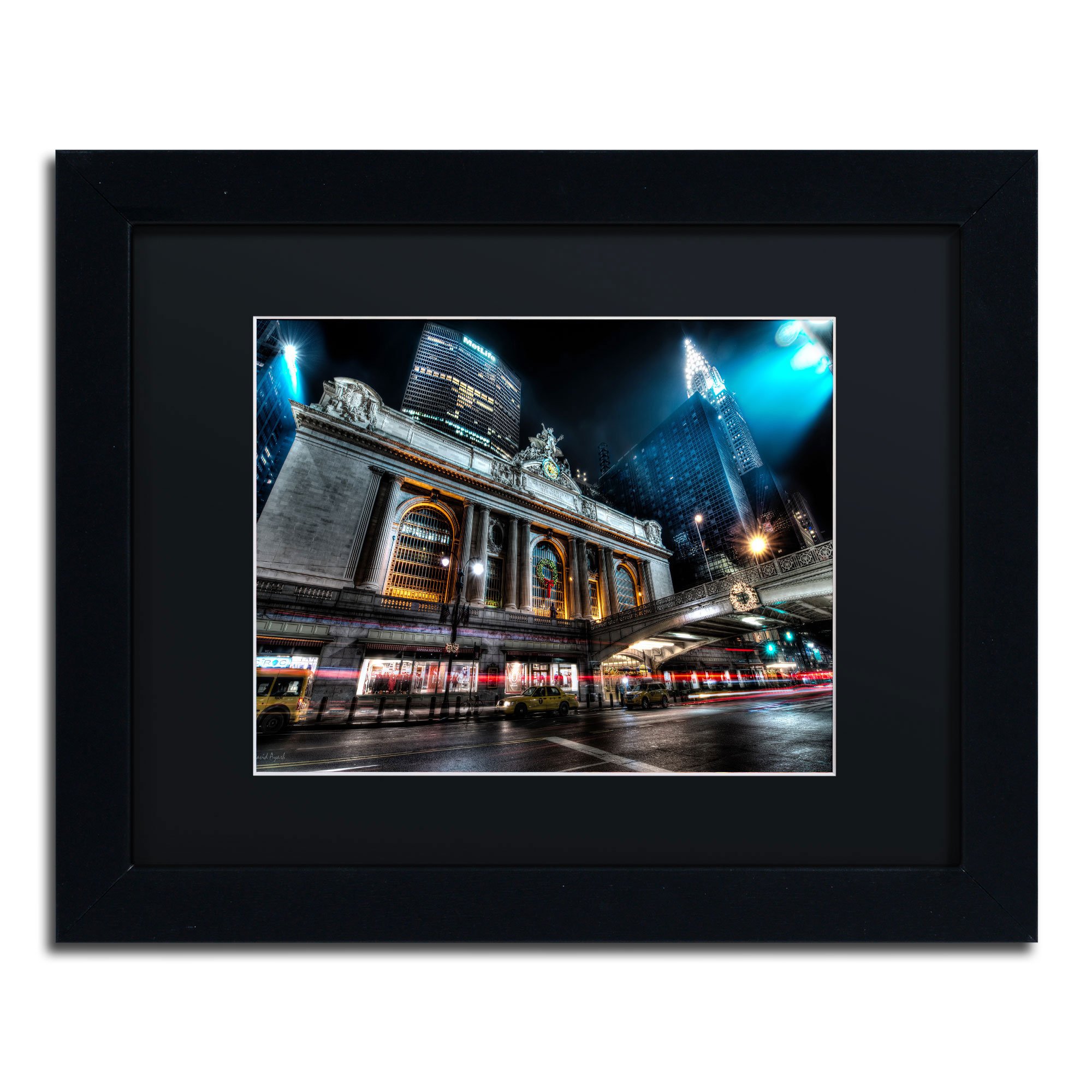 Grand Central Terminal 42nd Street-Manhattan Framed Art by David Ayash, 11 by 14-Inch, Black Matte with Black Frame