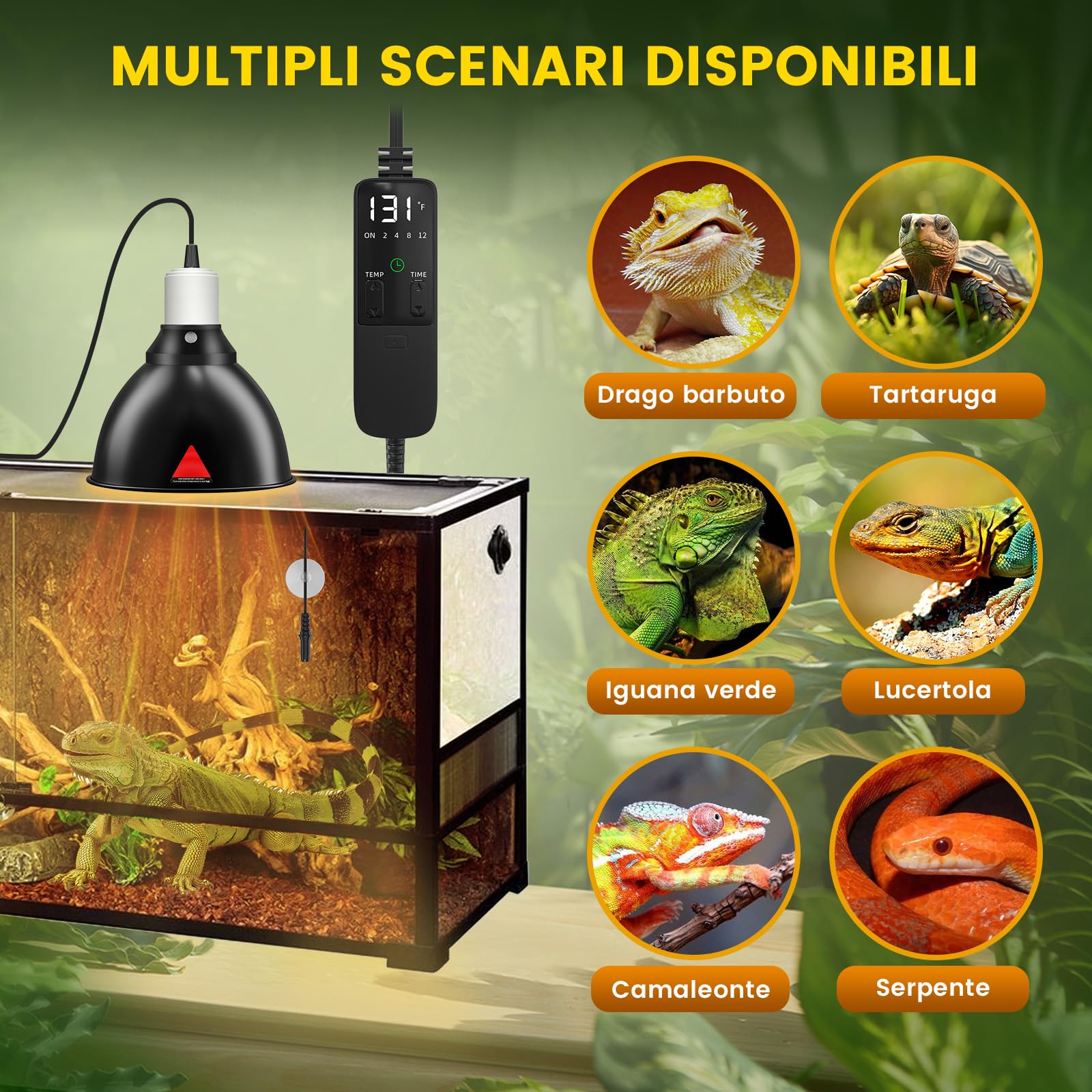 GlowUp Lampada Riscaldante Lampada uvb Tartarughe da 5,5 pollici con termostato e timer, Portalampada E27 Reptile Dome 300W per Tartarughe, Lucertole, Draghi Barbuti (Lampadina non Inclusa)