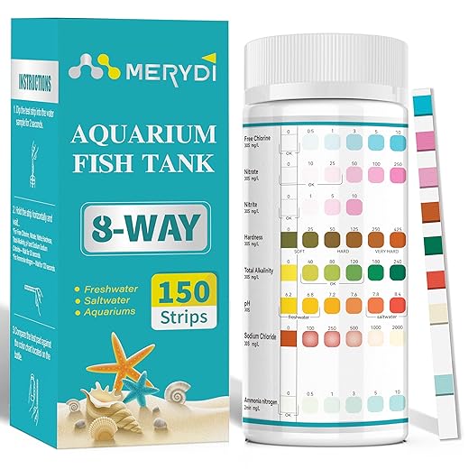 Aquarium Test Strips,8 Way Aquarium Ammonia Test Strips for Saltwater Freshwater Aquariums,Pond Fish Tanks,150 Aquarium Test Kit-Test pH, Alkalinity,Nitrate,Ammonia and More