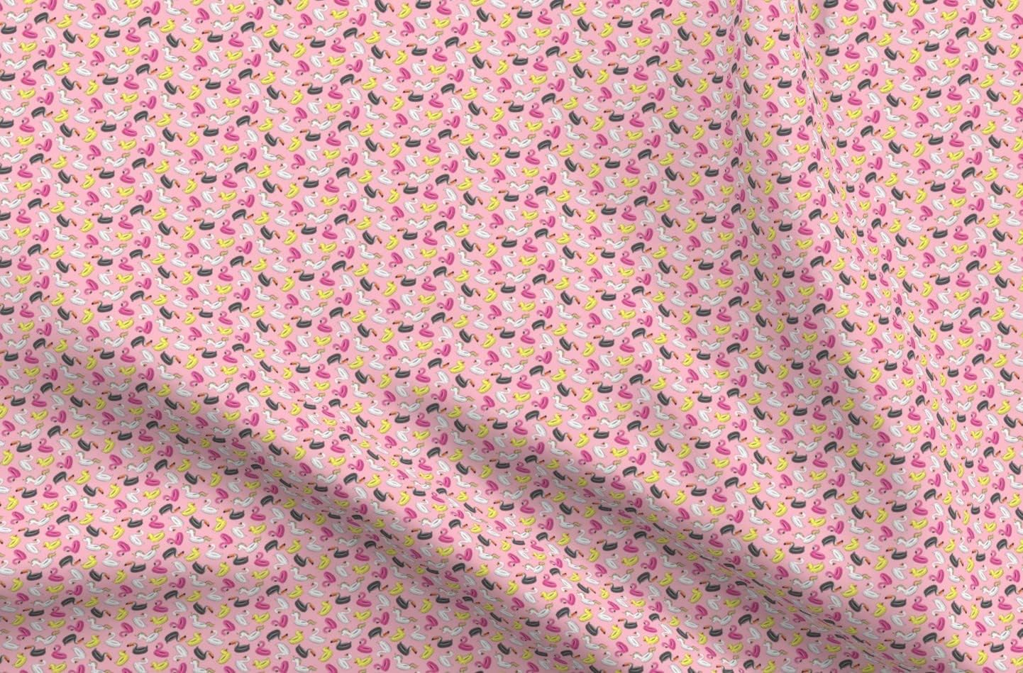Spoonflower Fabric - Micro Scale Pool Pink Summer Flamingo Toucan Swan Rubber Duck Girl Fun Printed on Minky Fabric by The Yard - Sewing Baby Blankets Quilt Backing Plush