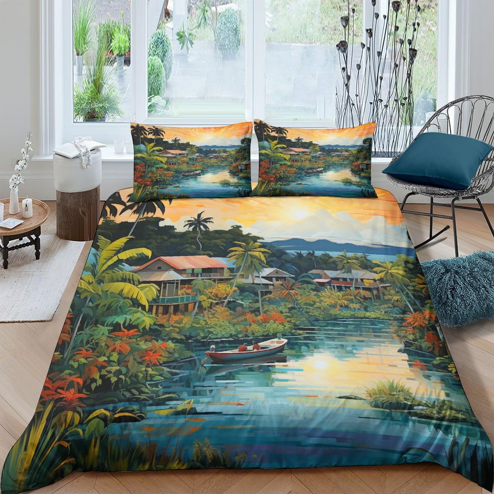 Parure de couette 200x200 Holiday Bay hypoallergénique contre acariens lit