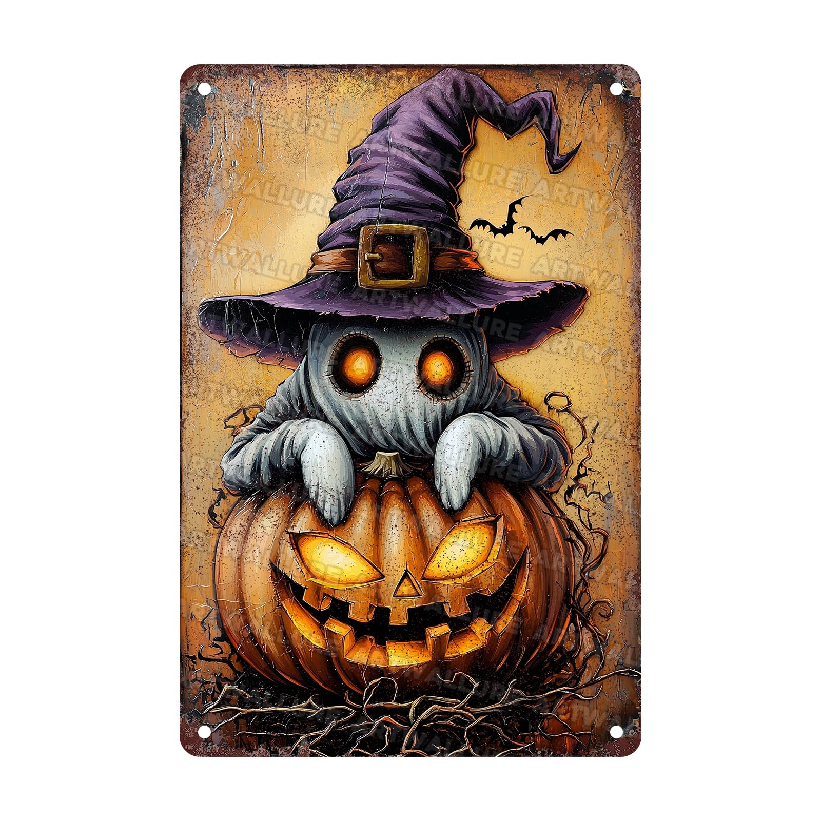 Halloween Pumpkin Vintage Sign Ghost Metal Tin Sign for Home Bar Kitchen Hotel Dining Room Coffee 8x12inch