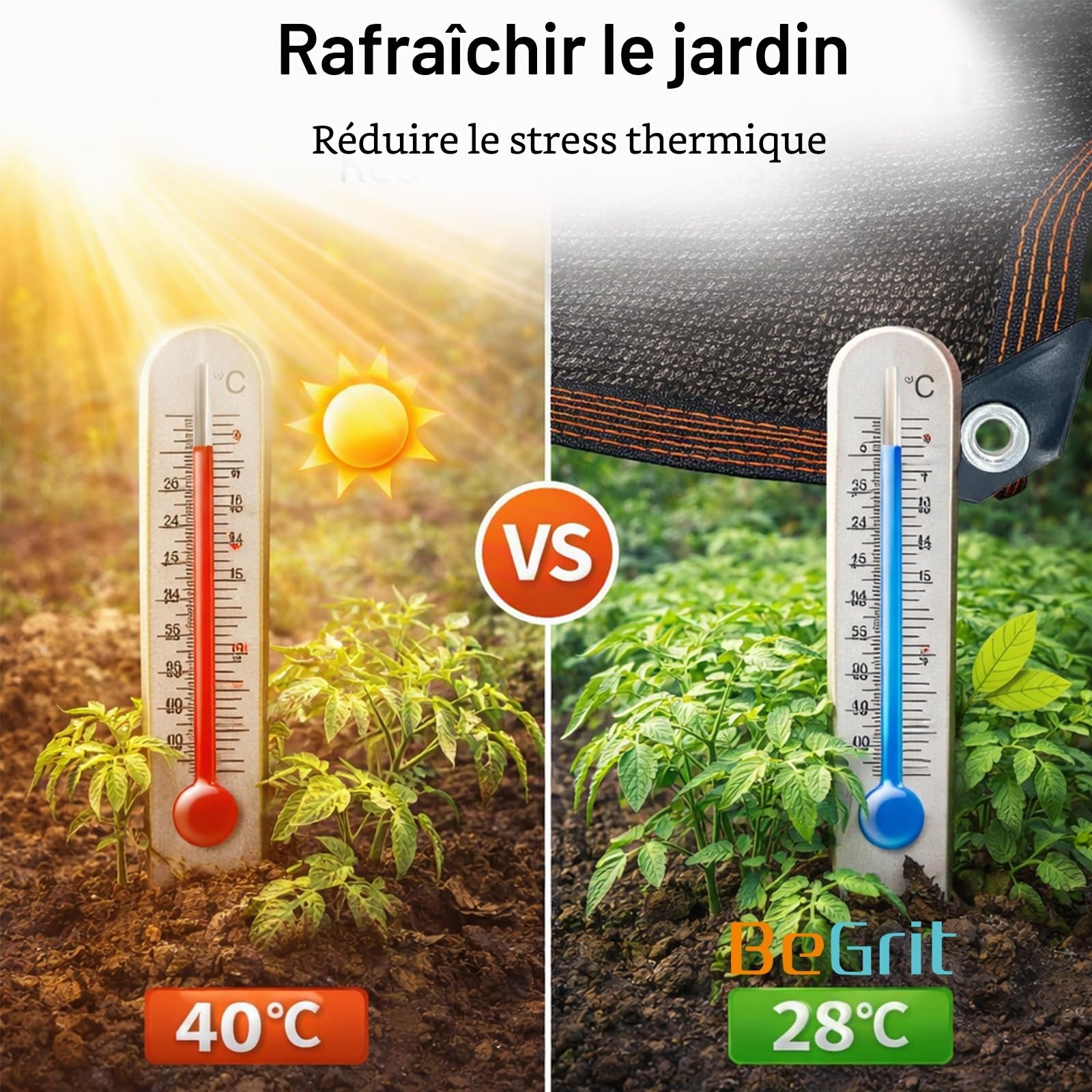BeGrit 1,8m x 3m Filet Protection Solaire 50% à Abat-Jour en Maille résistante pour Bloquer Les Rayons UV Noir pour Plantes de Jardin des Fleurs Serre Grange ou Chenil Toit Couvre