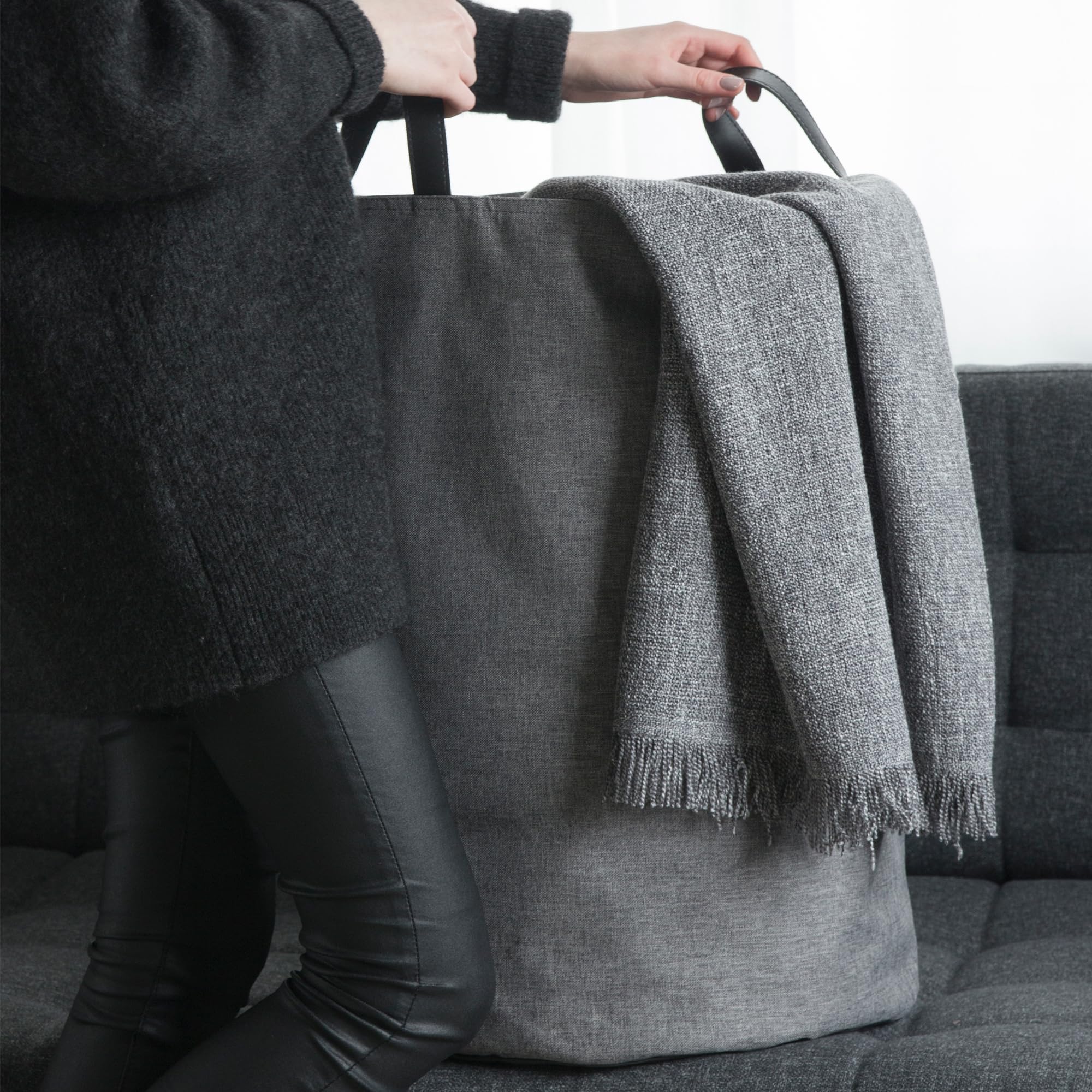 Bigso Soft Floor Storage Bin, Grey, polyester, 40 x 40 x 55 cm