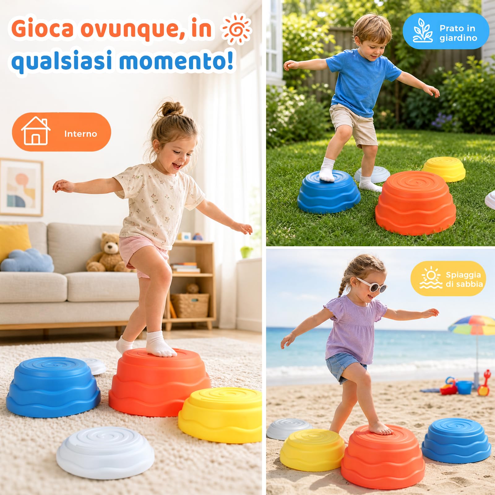 Rtomy Stapelstein, Pietre Equilibrio Bambini, Stepping Stones Giochi da Esterno e Interno, Antiscivolo e Silenzioso, Favorise Equilibrio e Coordinazione, Regalo Bambini 3 4 5 6 Anni