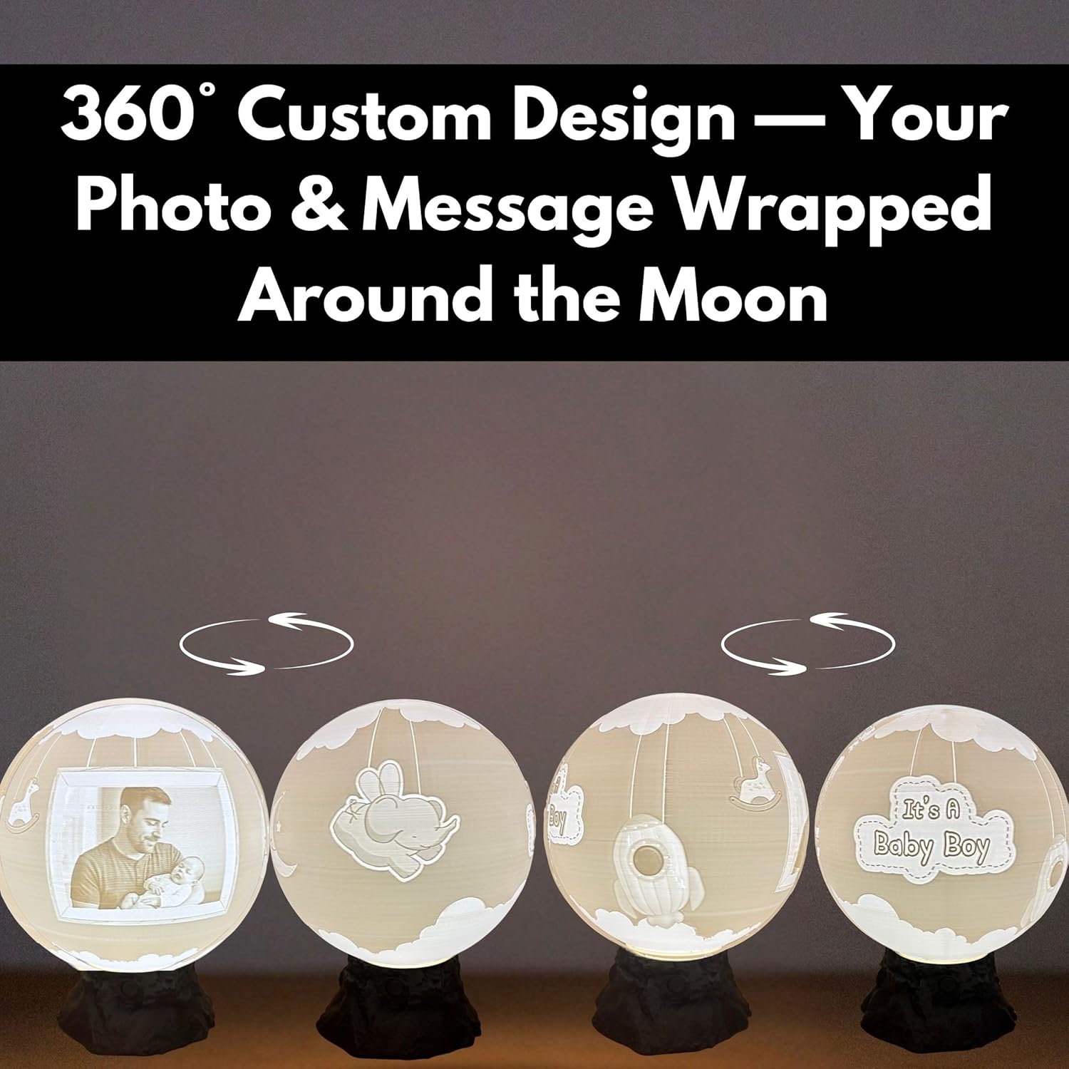 It’s a Boy Moon Lamp – Personalized Baby Boy Night Light with Custom Text & Photo | Newborn Gift, Nursery Decor, Baby Shower, Gift for for New Moms & Dads, Custom Birth Announcement Moon Light