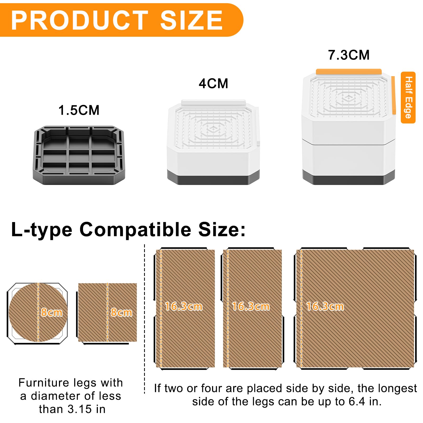 SEISSO Heavy Duty Bed Risers, Adjustable Furniture Risers, Square 2, 3 or 4 Inches Stackable Bed Riser Support up to 1100 Lbs for Table Desk Couch Bed Legs Dorm, Set of 4, White