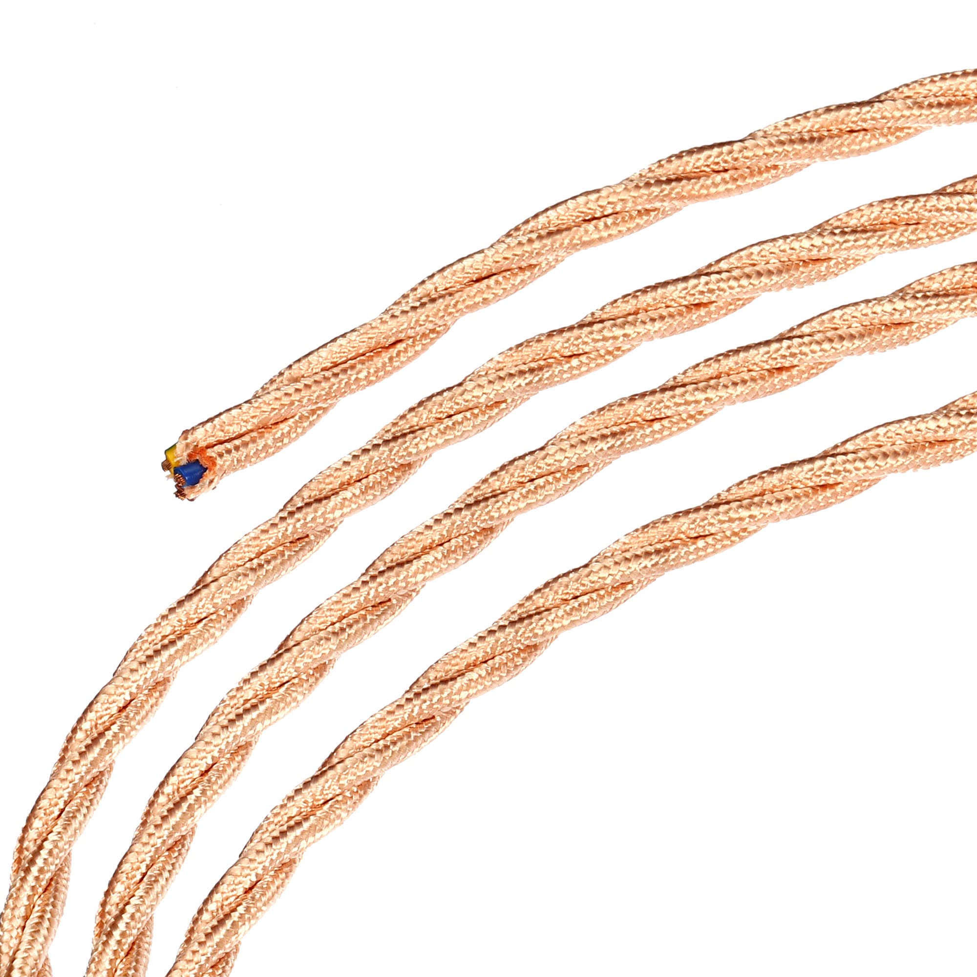 sourcing map Twisted Cloth Covered Wire 3 Core 18AWG 5m/16.4ft, Vintage Woven Fabric Electrical Cable for Pendant Light DIY Project,Rose Gold Tone