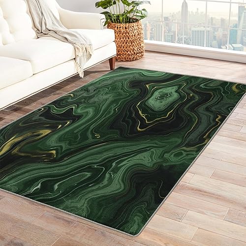 Alfombra verde esmeralda y decoración del hogar, alfombra de 3 x 5 pies, alfombras de mármol para sala de estar, dormitorio, alfombra abstracta,