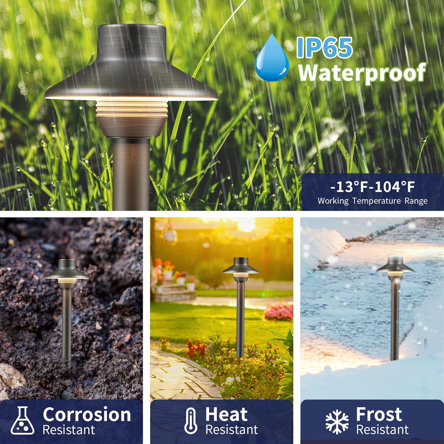 Gardenreet Landscape Path Lights Brass, 12V Low Voltage Pathway Lights Wired, Outdoor Garden Lights LED Waterproof, Mini Shade Bronze for Yard Walkway Driveway Without G4 Bulb