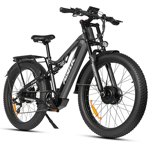 PASELEC Electric Bike for Adults, 3000W Peak Dual Motor All-Terrain Ebike, 48V 19.2Ah Battery E Bike, 27.5" x 3.0" Fat Tire Dual Hydraulic Suspension Electric Bicycles, 35MPH, Up to 65 Miles, 7-Speed