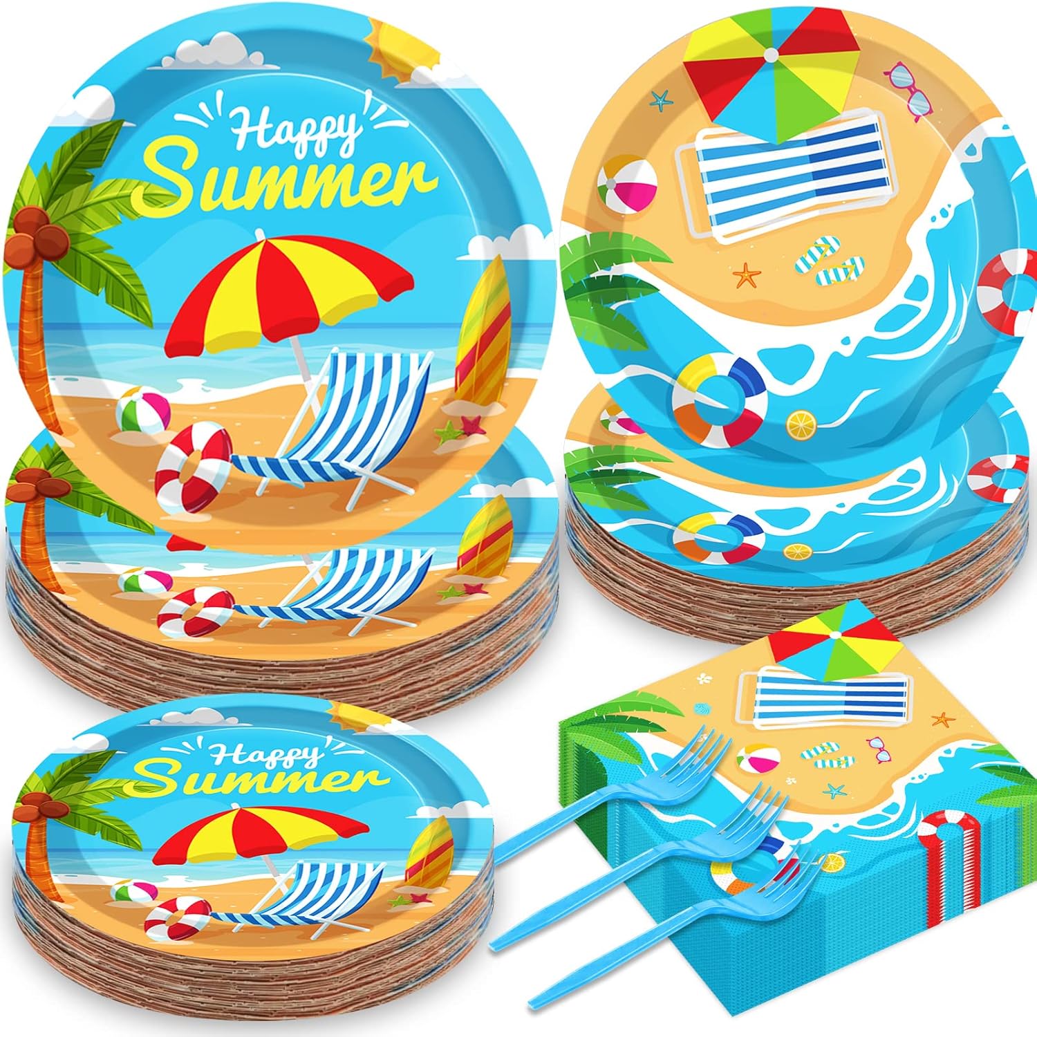 200 Pieces Beach Party Supplies Summer Birthday Party Decorations Disposable Paper