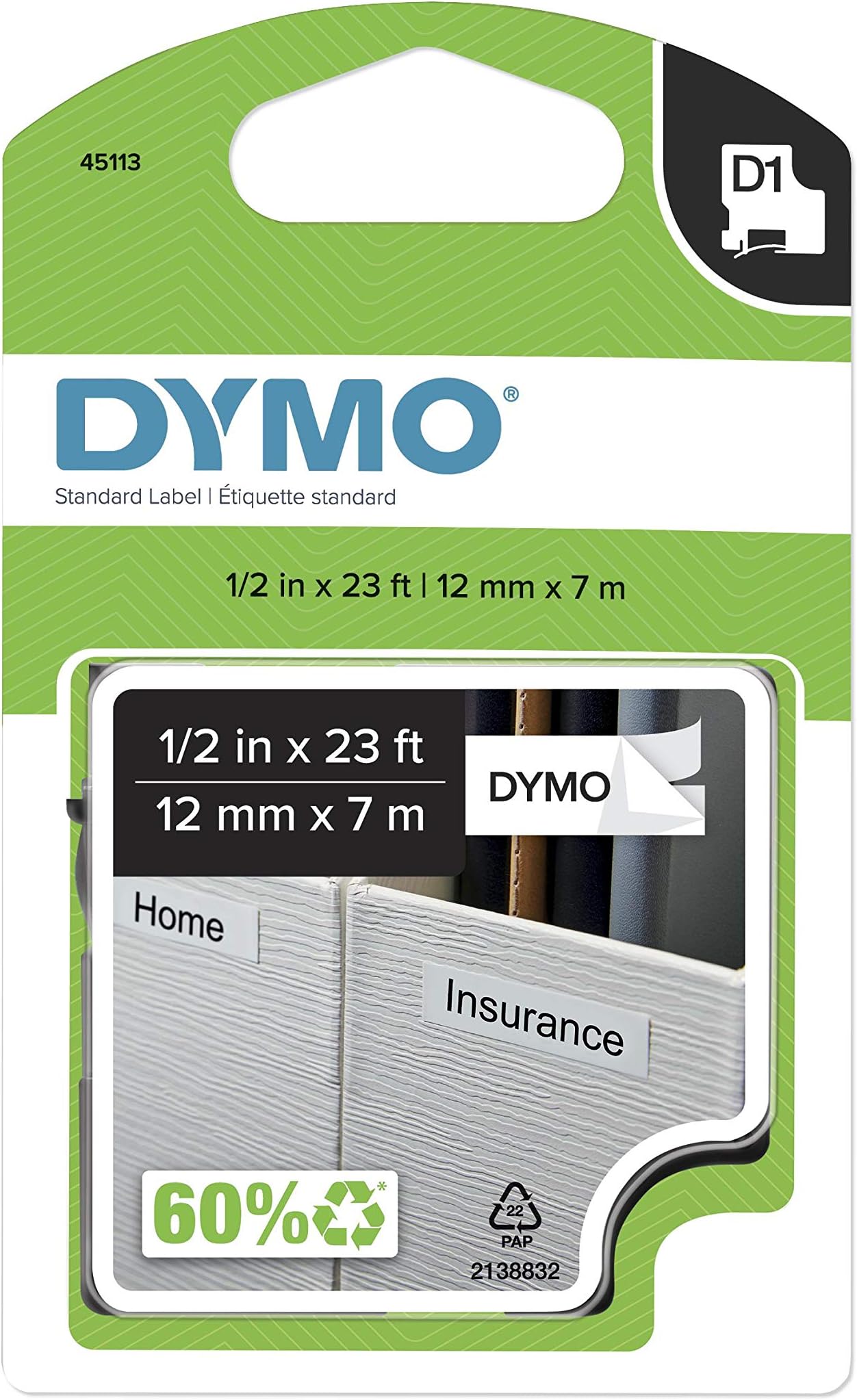 Authentic D1 Label l DYMO Labels for LabelManager, COLORPOP and LabelWriter Duo Label Makers, Great for Organization, Indoor or Outdoor Use, ½” (12mm), Black Print on White Tape, Water Resistant