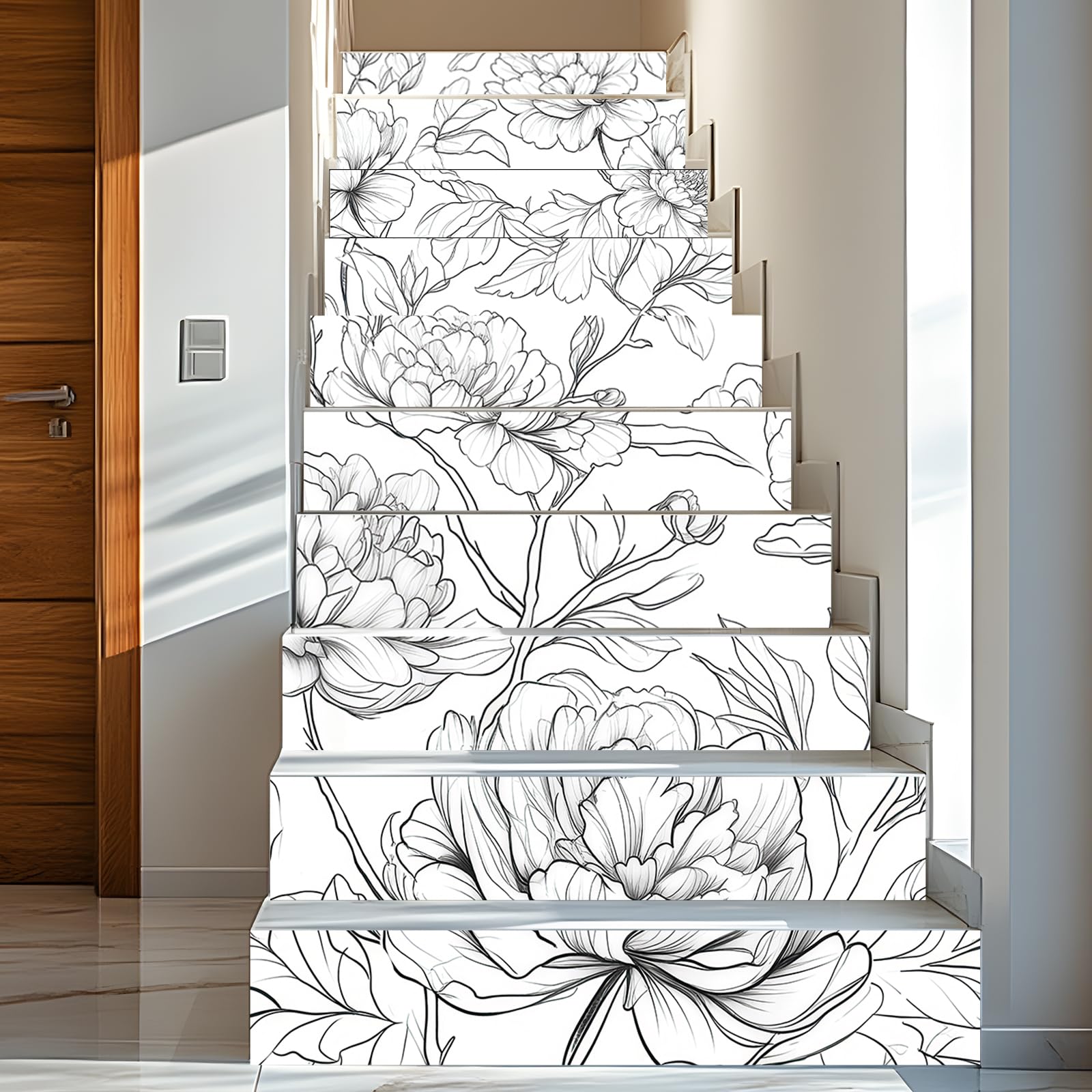 Stickers pour contremarches d'escalier pivoine pour sublimer votre entrée