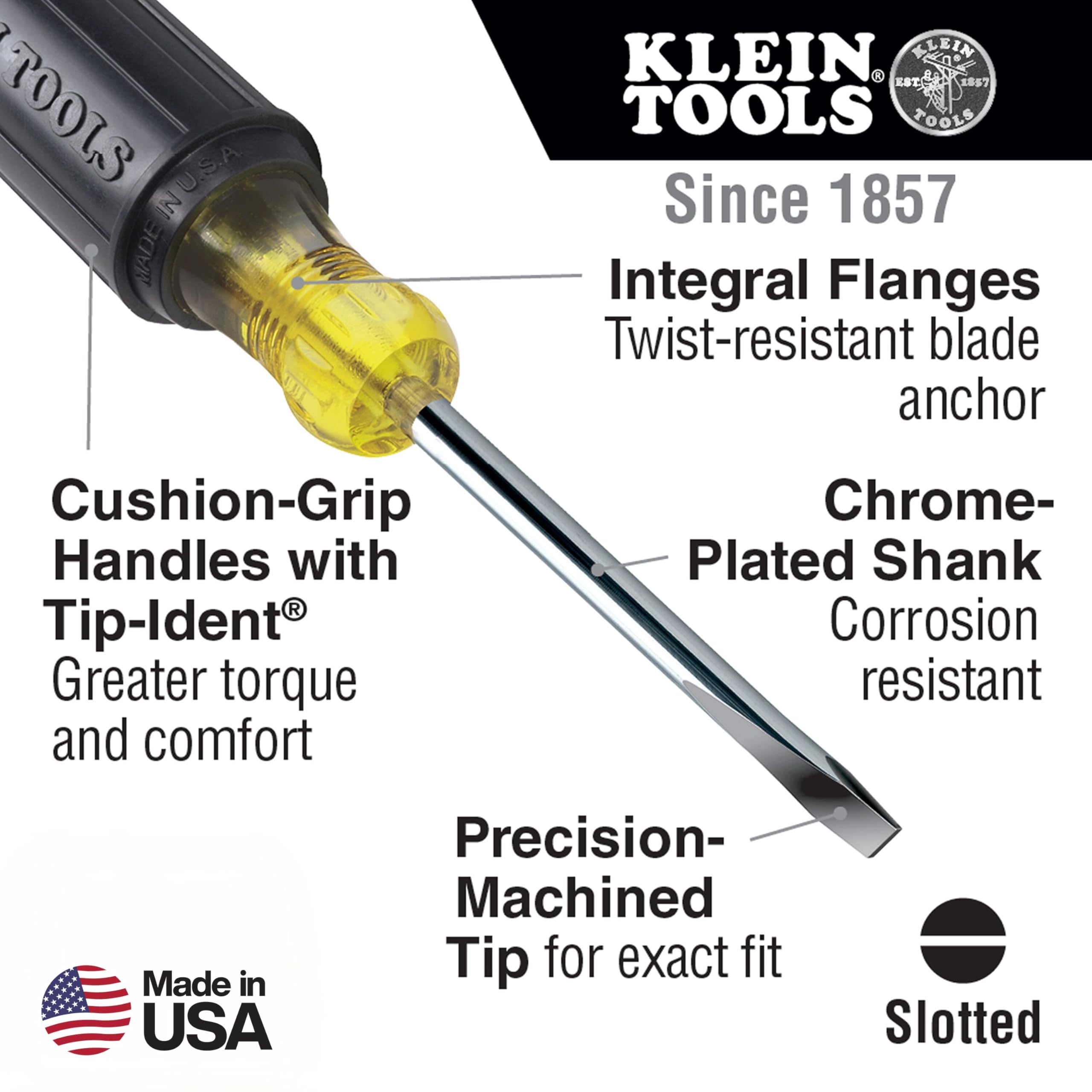 Klein Tools 85445 Juego de destornilladores ranurados, Phillips y puntas cuadradas, agarre de cojín antideslizante, 5 piezas