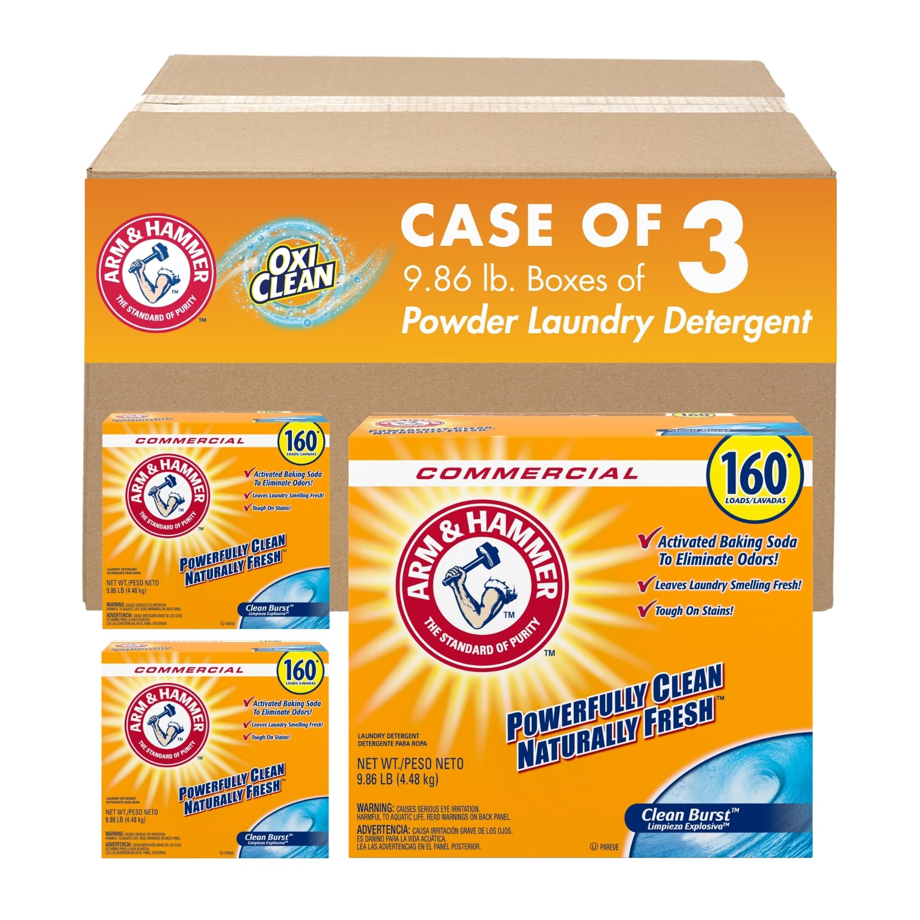 Arm & Hammer Powder Laundry Detergent, Clean Burst Scent, 9.86 lb (Pack of 3)