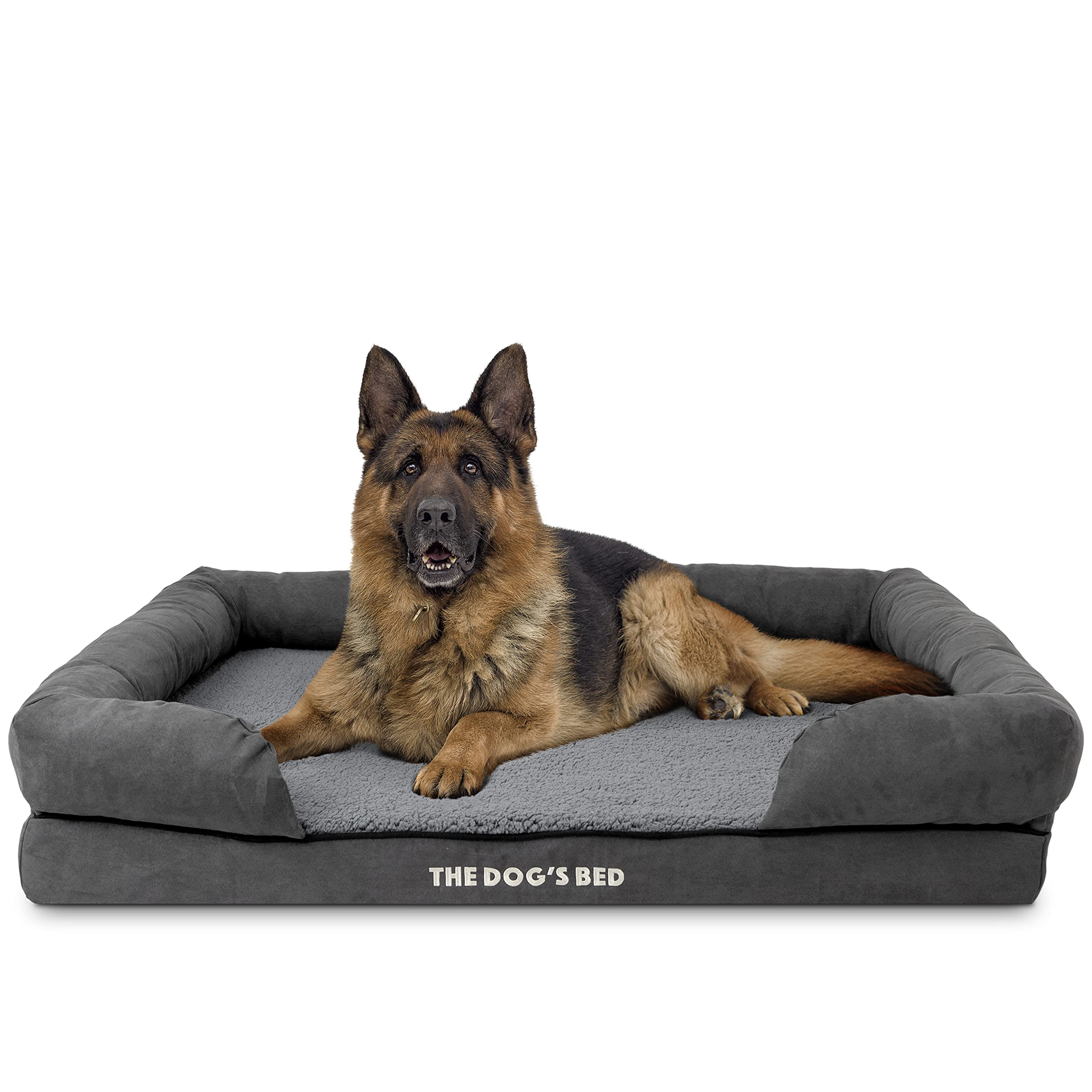 The Dog’s Bed Orthopedic Memory Foam Dog Bed with Bolsters for XL Dogs, Waterproof Washable Cover, Anti-Slip Base, Calming Surface –