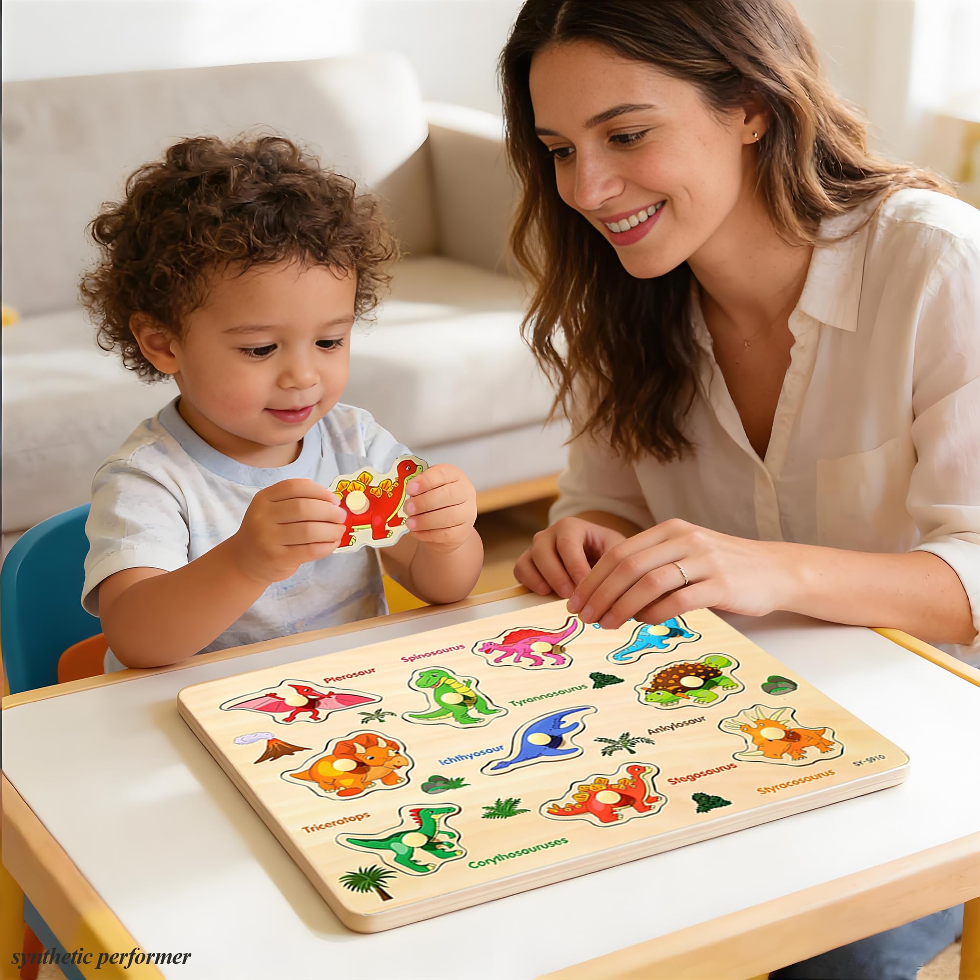 6er-Pack Holz-Puzzles für Kleinkinder und Vorschüler im Alter von 2–4 Jahren | Montessori-inspiriertes Lernspielzeug, Alphabet, Zahlen & Mathematik, Tiere, Dinosaurier, Früchte und Fahrzeuge