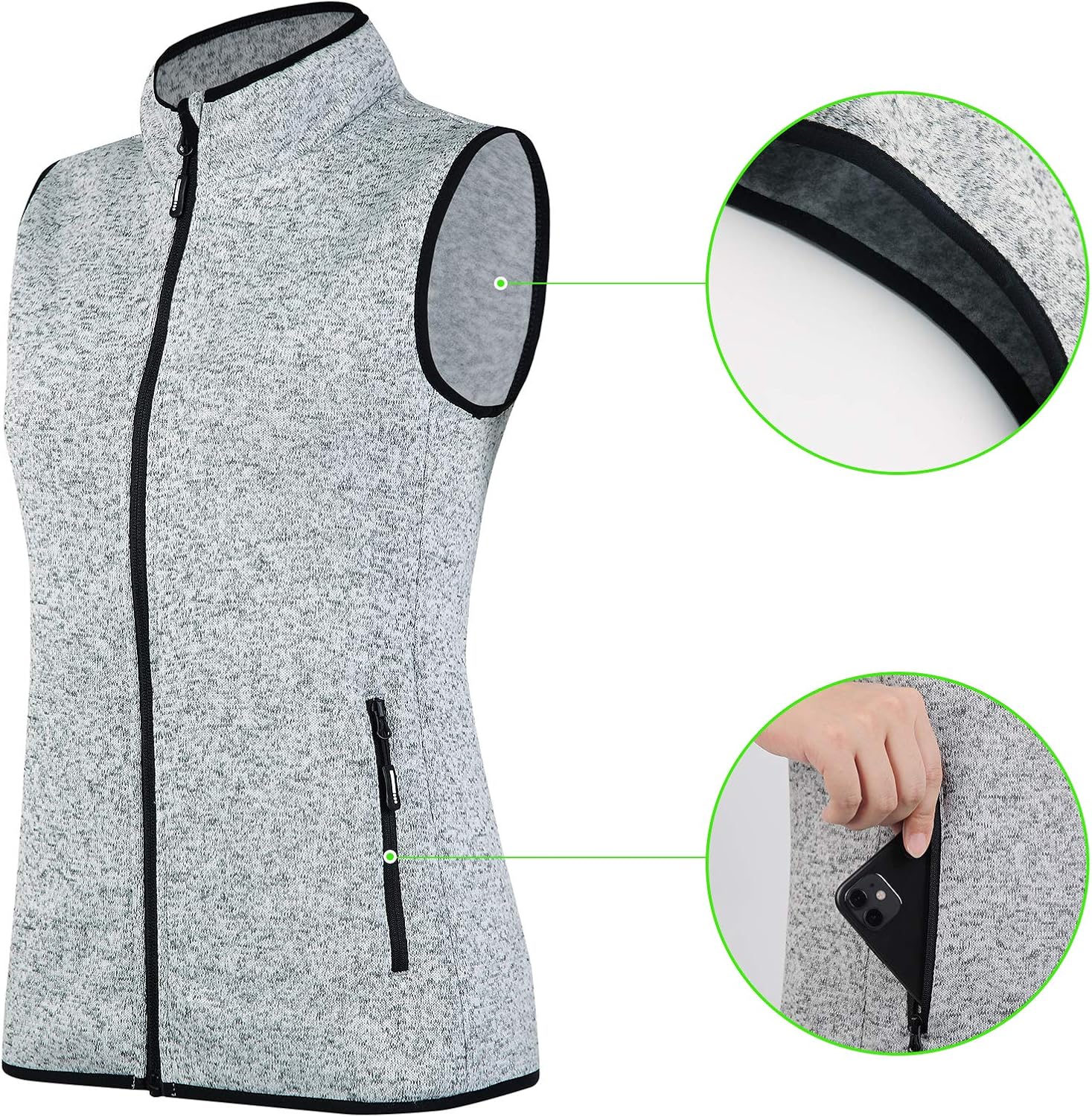 Zip Up Womens Vest with Zipper Pockets Athletic Sweater Fleece Vest Sleeveless Sweater Jacket - Image 5