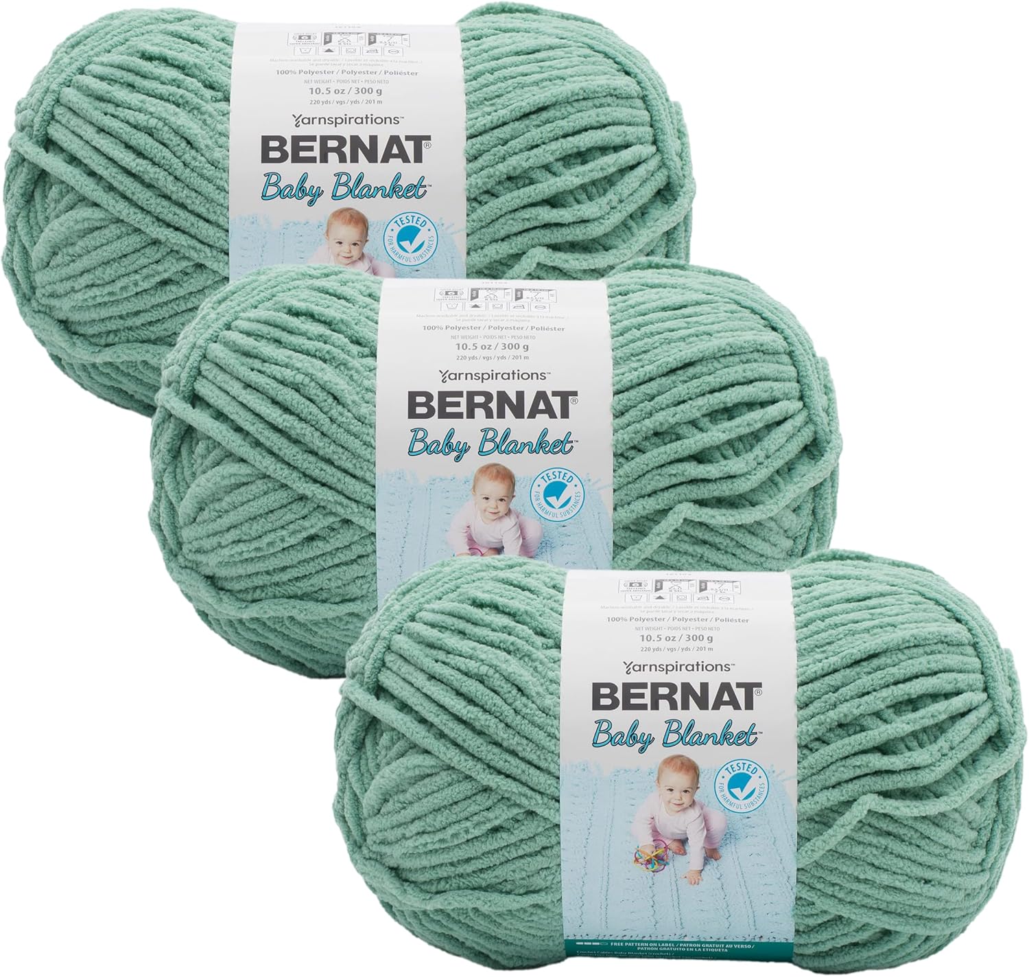Bernat Baby Blanket BB Misty Jungle Green Yarn - 3 Pack of 10.5oz/300g - Polyester - #6 Super Bulky - 220 Yards - Knitting/Crochet