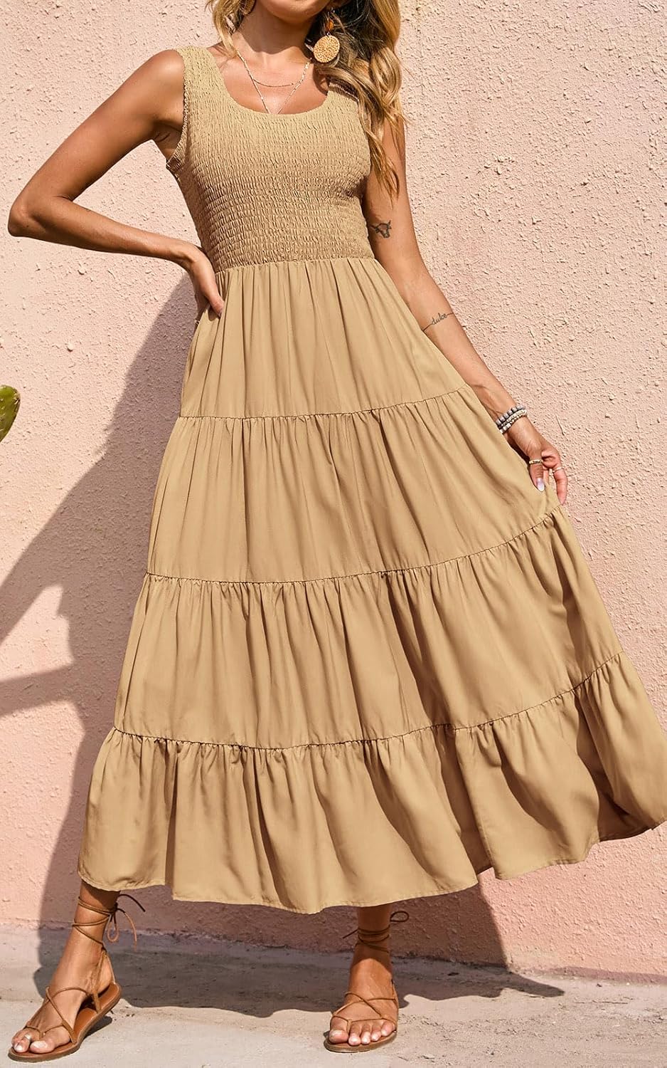 PRETTYGARDEN Women's 2026 Casual Loose Plain Maxi Sundress Smocked Tank Dress Sleeveless Spring Beach Tiered Long Dresses - Image 5