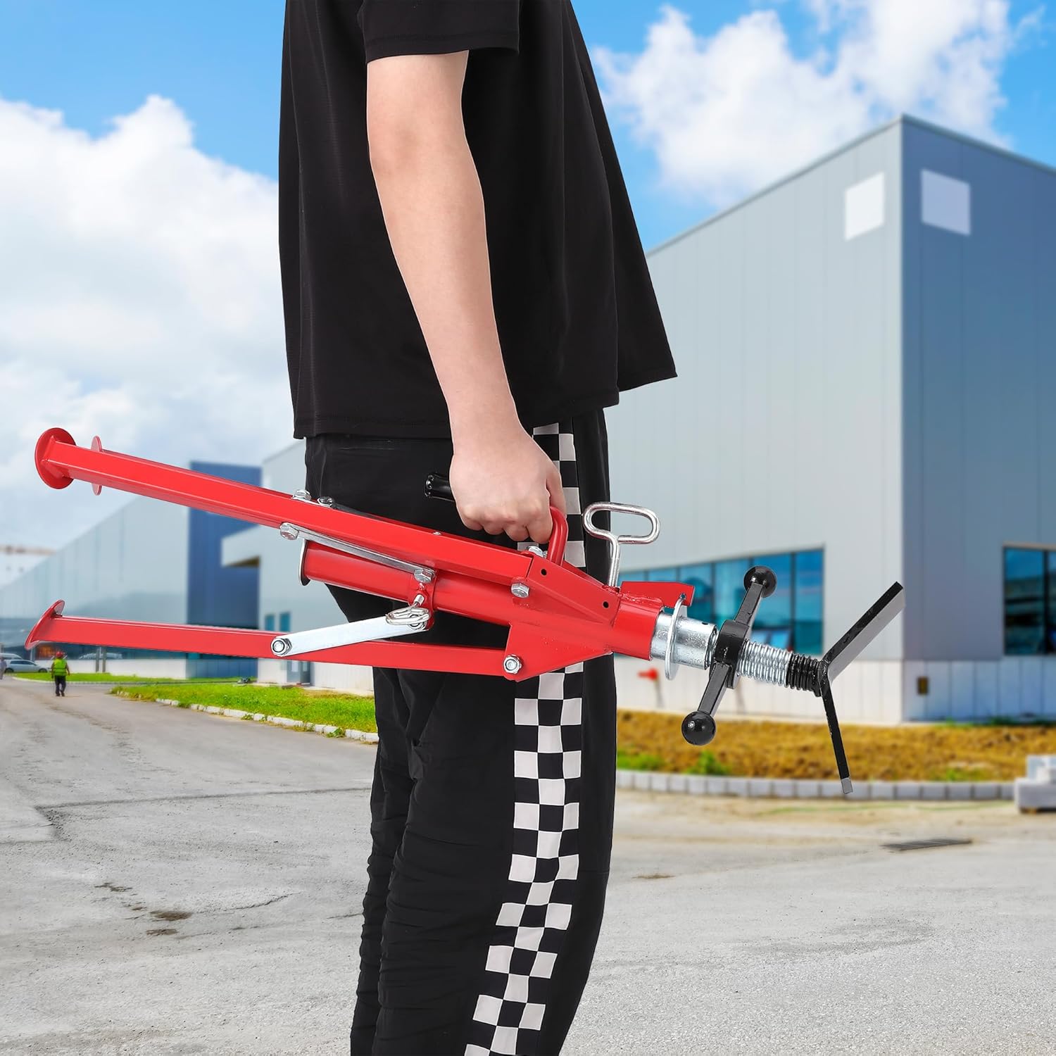 Heavy-Duty v-Head Pipe Jack Stand, 28”-52” Adjustable Height Steel Jack Stand, Portable Folding Pipe Stands with 2500 LBS Load Capacity, Pipes Welding Stands for Automotive Repair & Construction Tasks